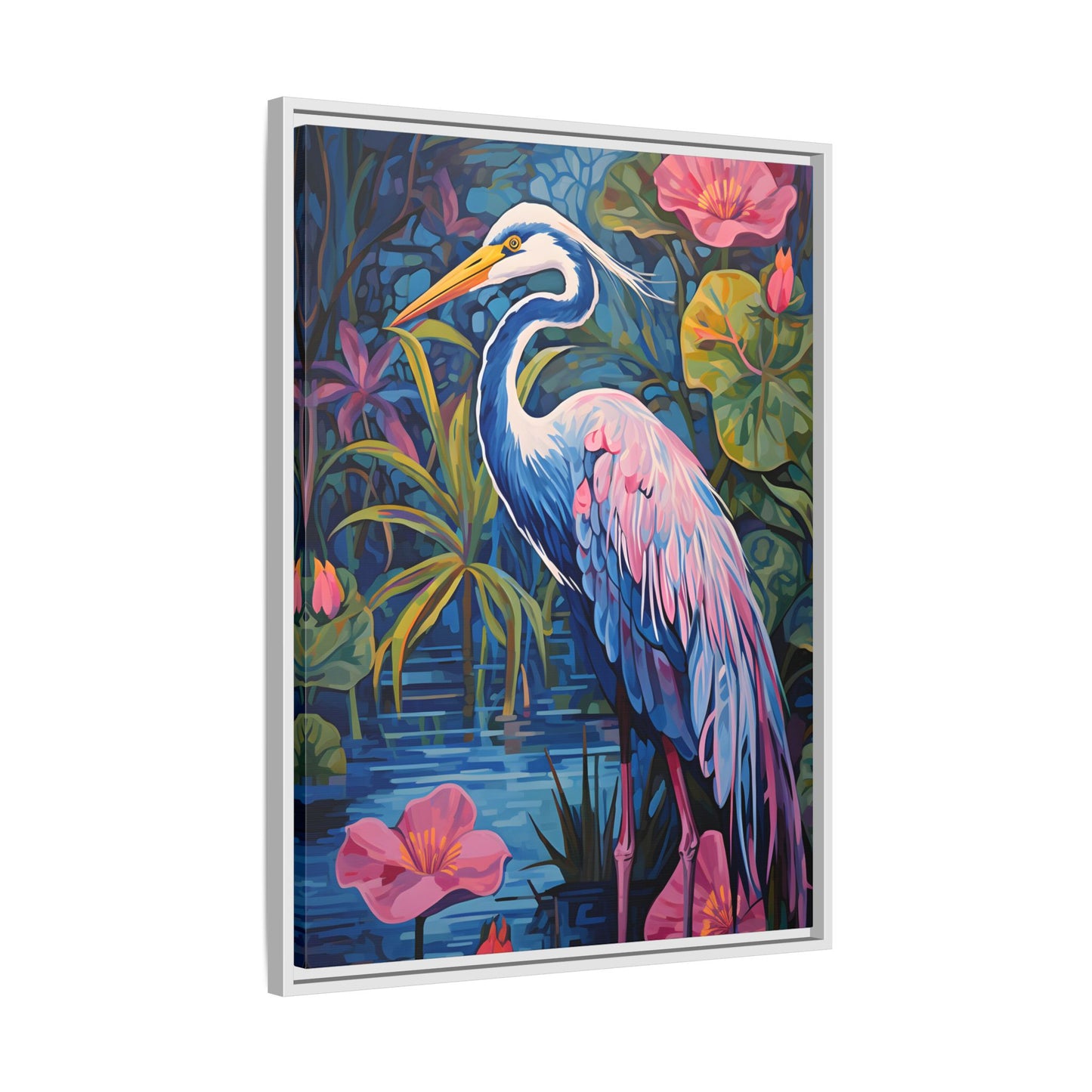Colorful Heron Canvas Art Print - Framed Wall Decor