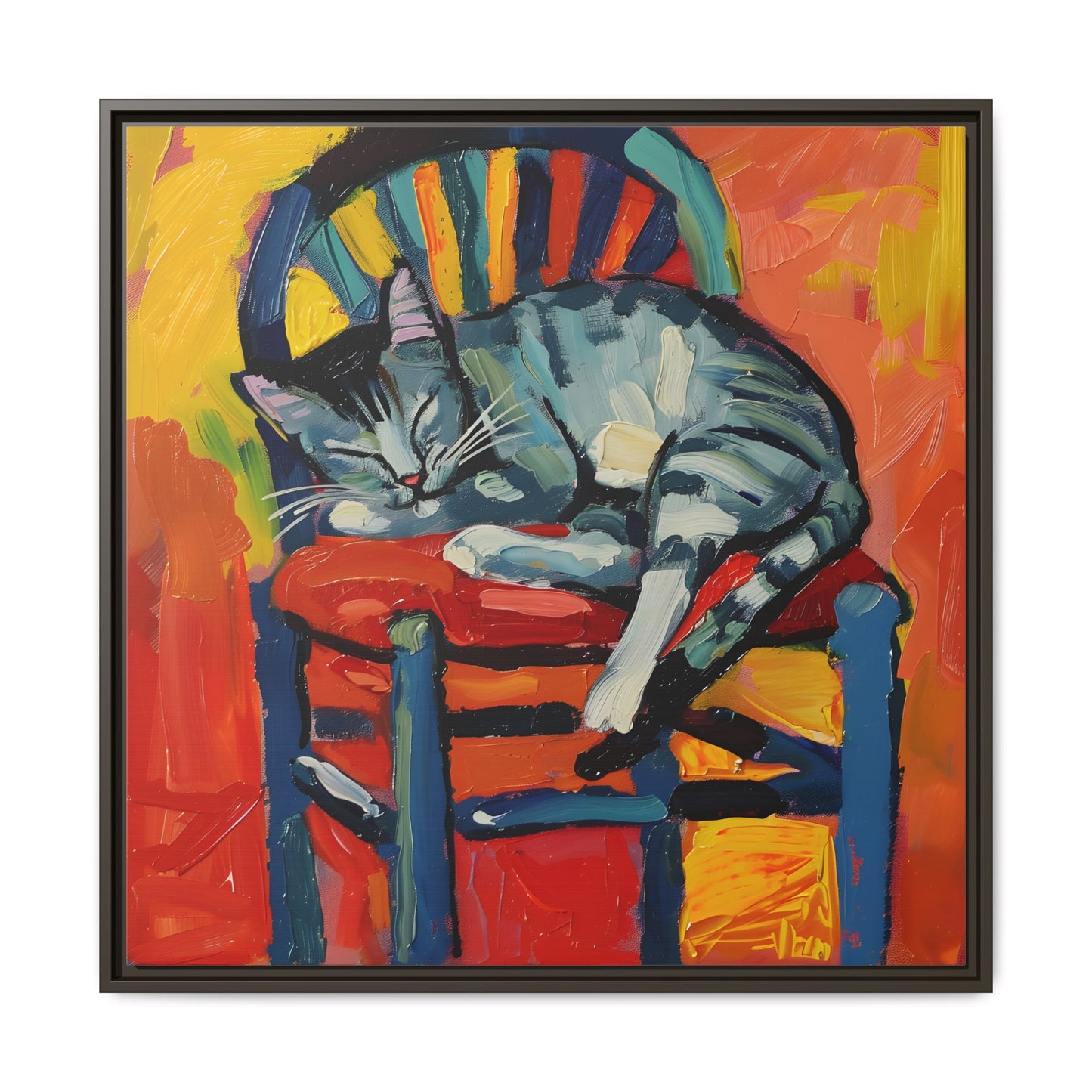 Colorful Cat Art Print - Framed Matte Canvas