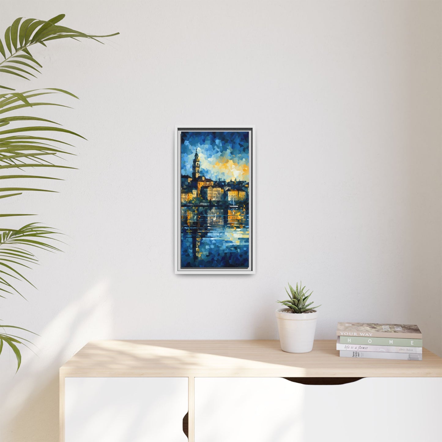 Colorful Framed Matte Canvas Art - Vibrant Cityscape Wall Decor