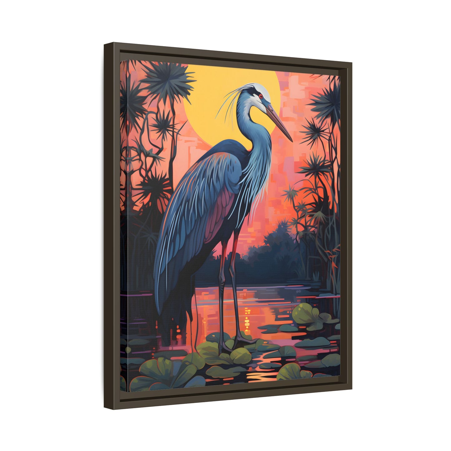 Colorful Heron Art Canvas Print - Framed Wall Decor