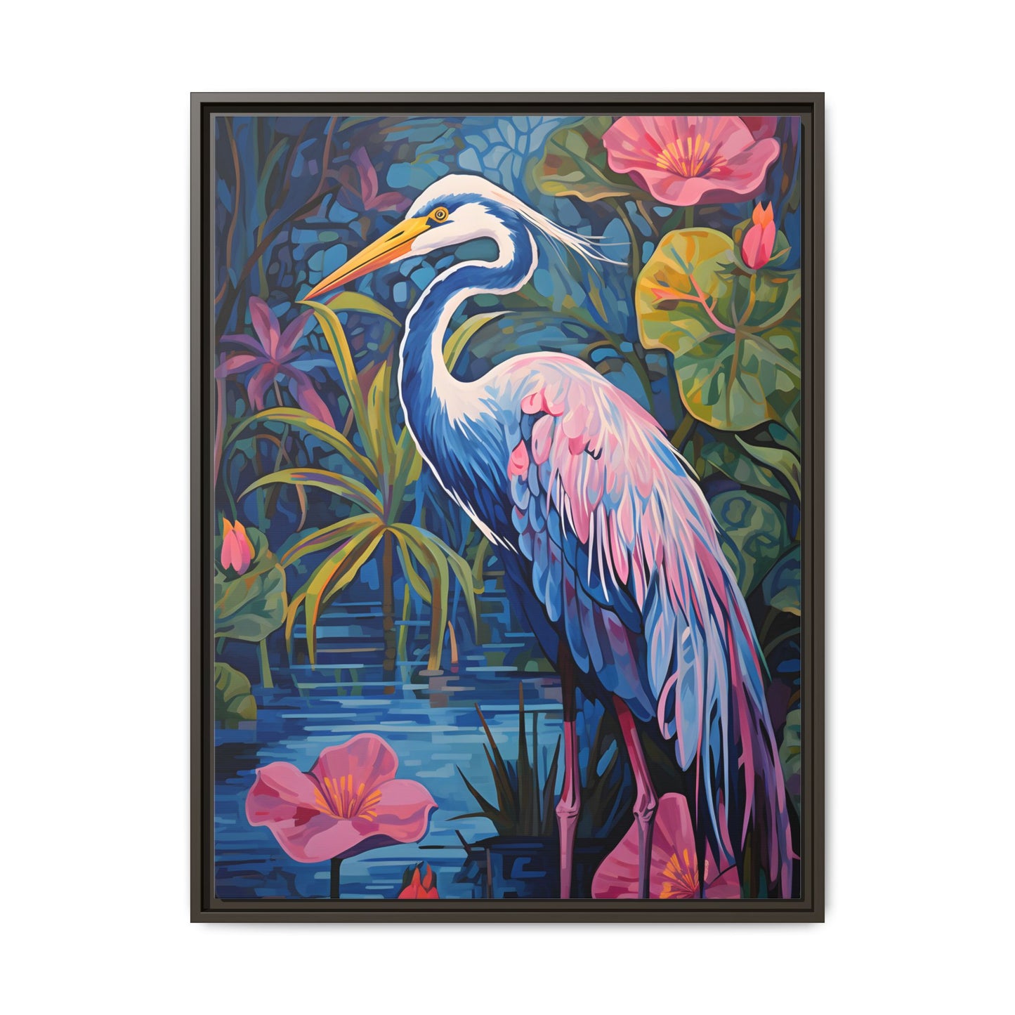 Colorful Heron Canvas Art Print - Framed Wall Decor