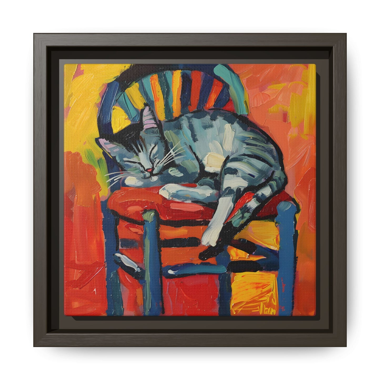 Colorful Cat Art Print - Framed Matte Canvas