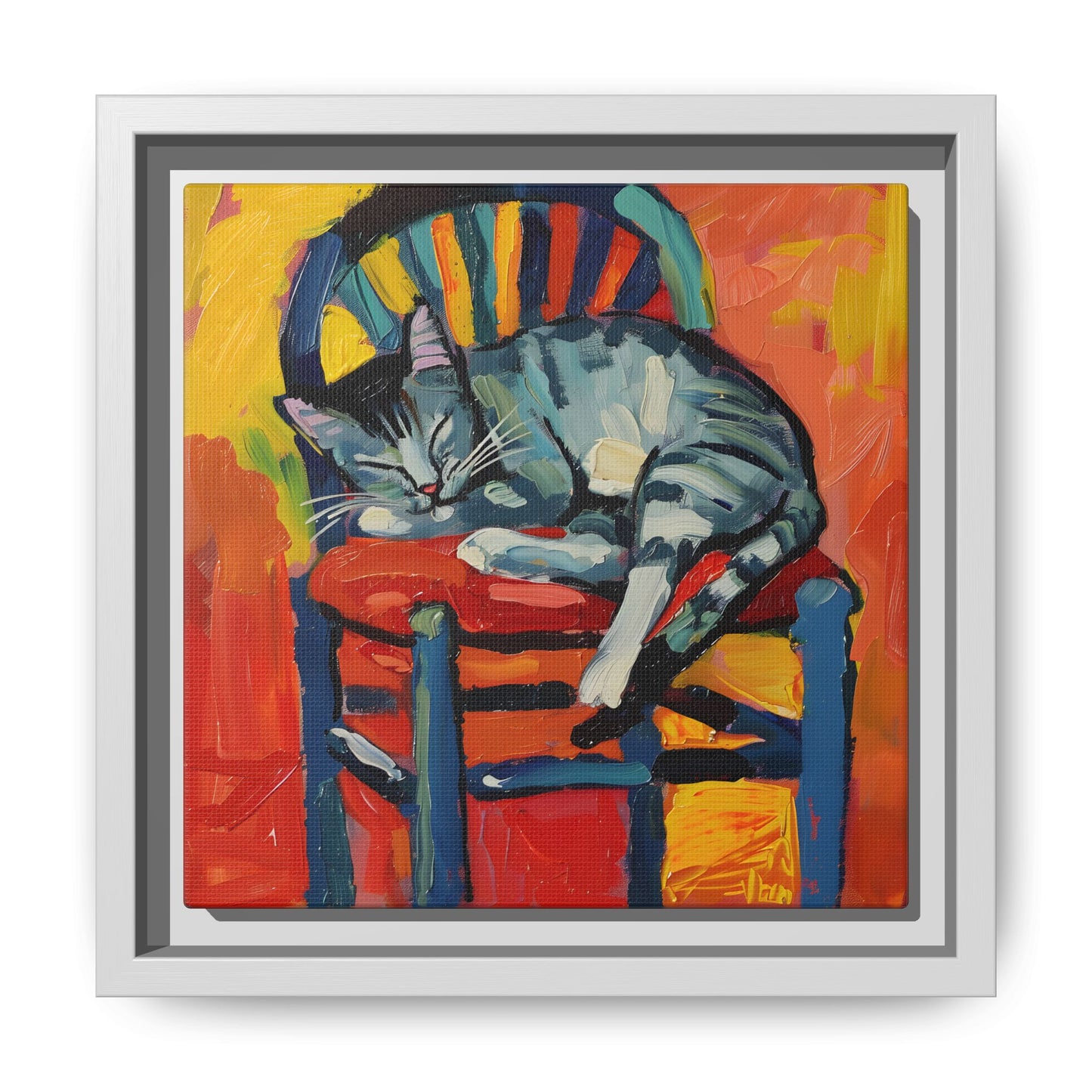 Colorful Cat Art Print - Framed Matte Canvas