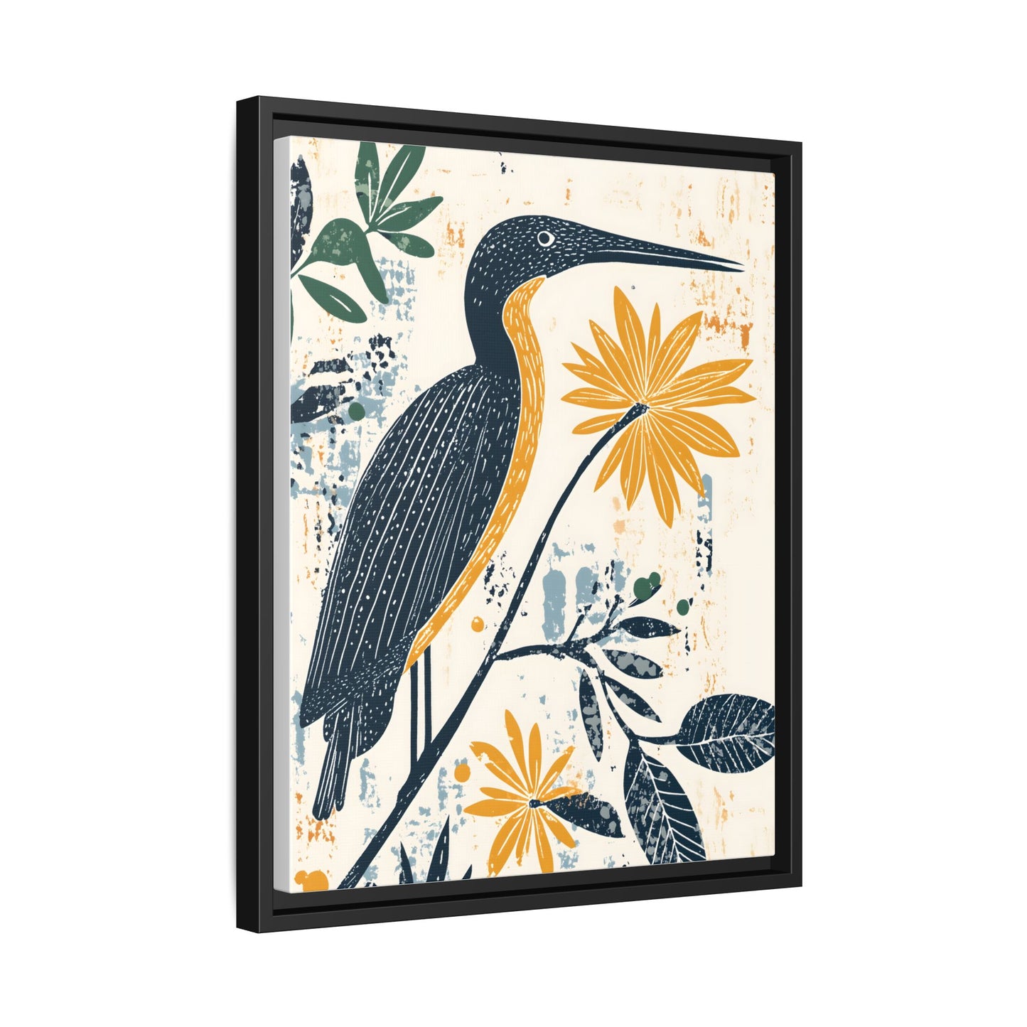 Colorful Bird and Flower Framed Matte Canvas Art