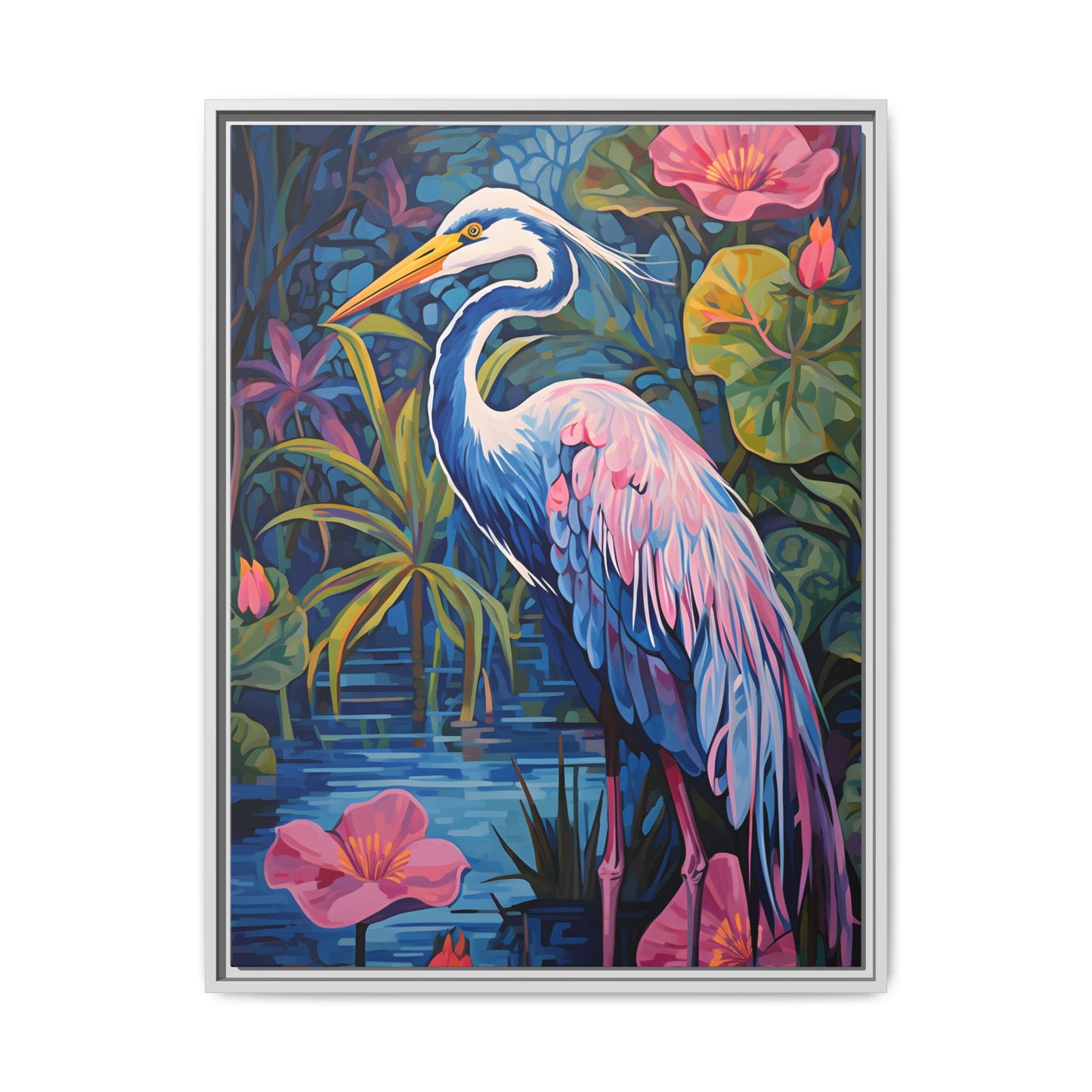Colorful Heron Canvas Art Print - Framed Wall Decor