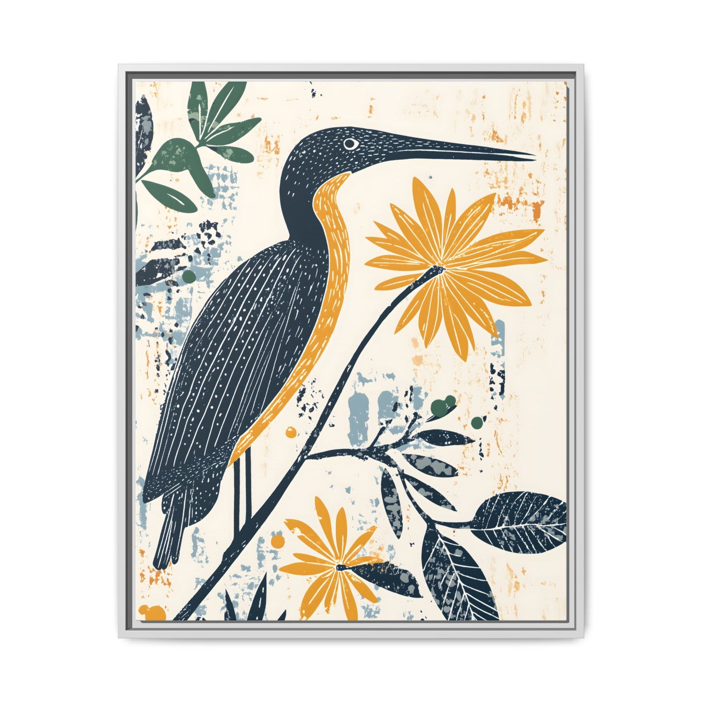 Colorful Bird and Flower Framed Matte Canvas Art
