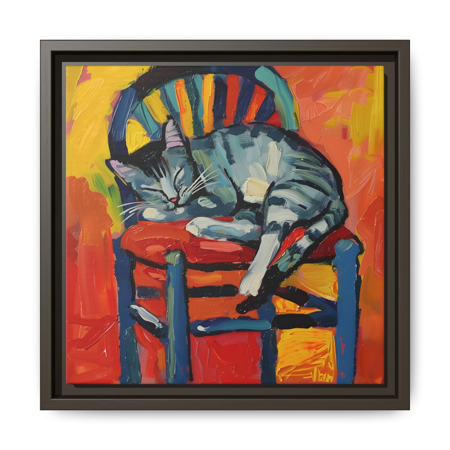 Colorful Cat Art Print - Framed Matte Canvas