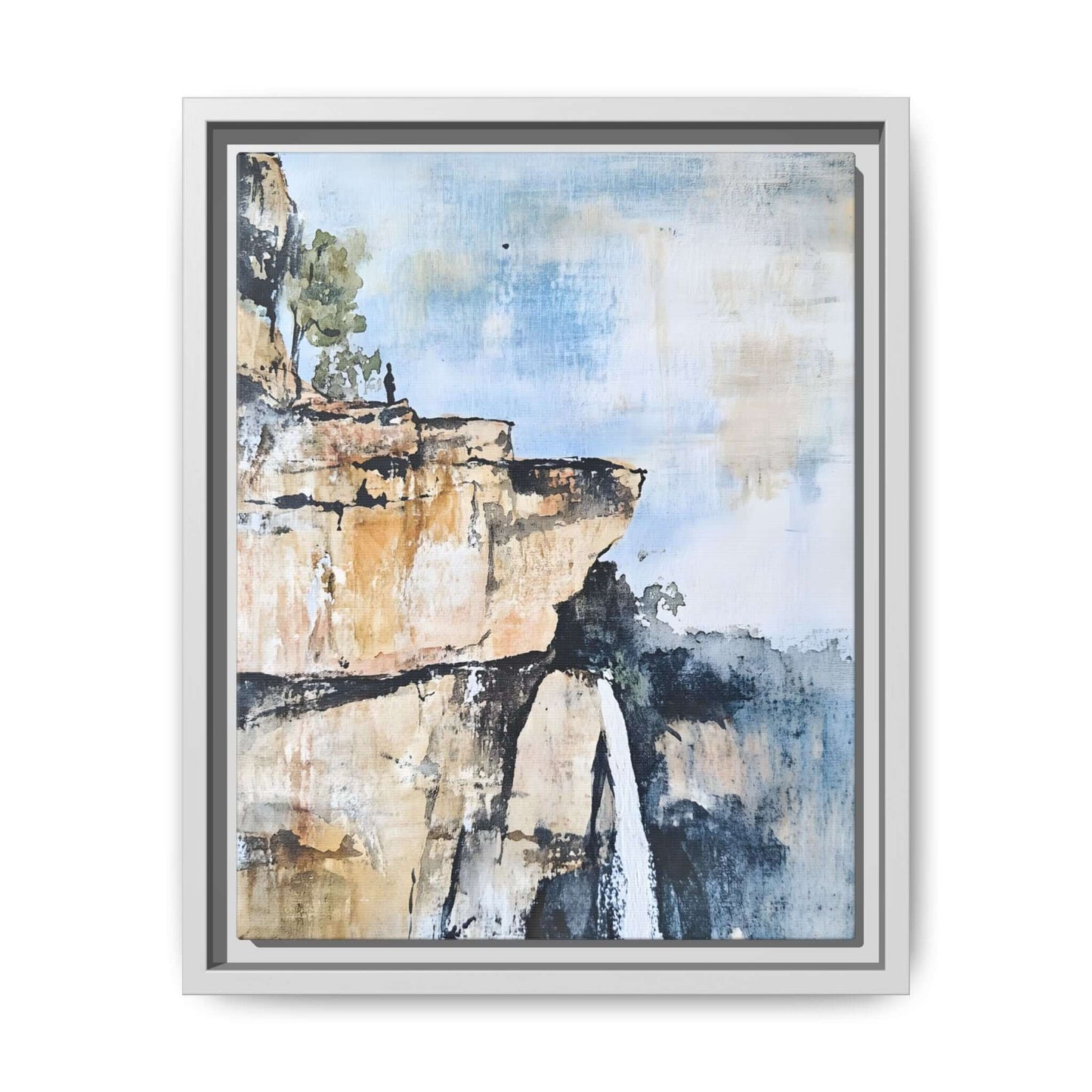 Impressionistic scenic landscape waterfall framed canvas wall art, perfect for adding serenity and inspiration to any room.