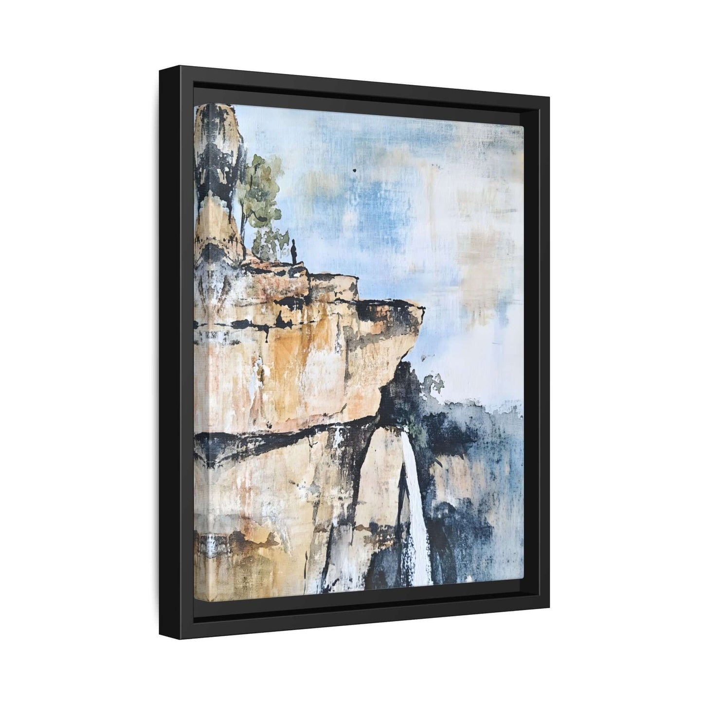 Impressionistic framed canvas wall art depicting a serene waterfall landscape, perfect for enhancing home decor with a tranquil vibe.