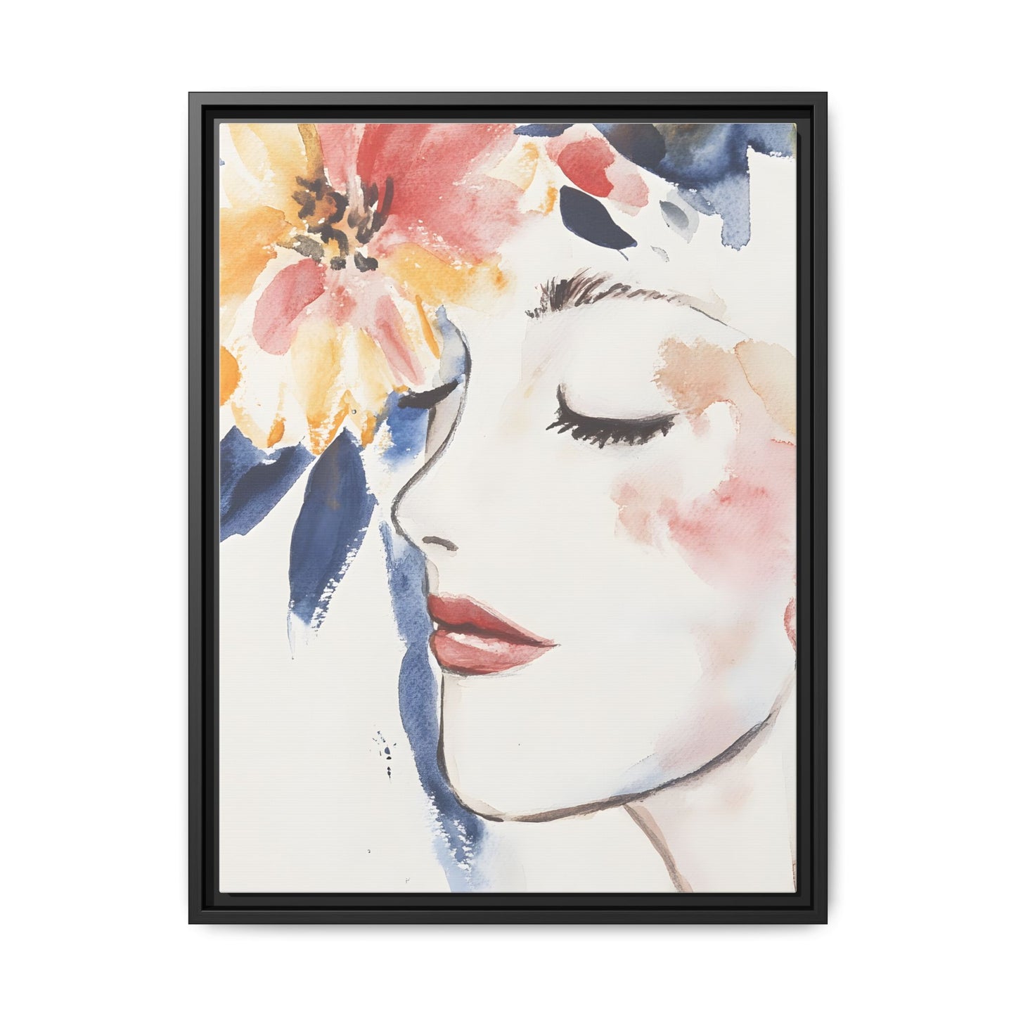Multi-Color Framed Matte Canvas Art - Floral Face Portrait, vertical art 9x12 to 24x30 inches