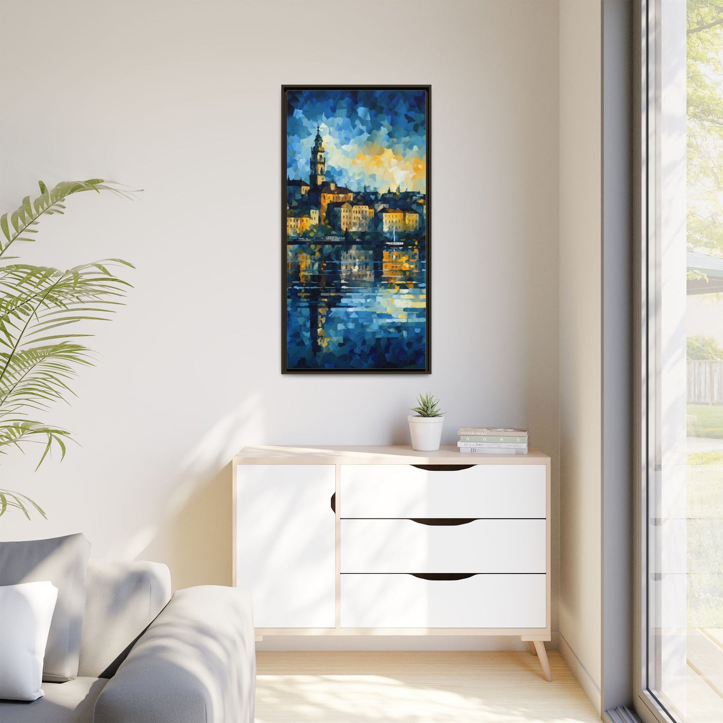 Colorful Framed Matte Canvas Art - Vibrant Cityscape Wall Decor