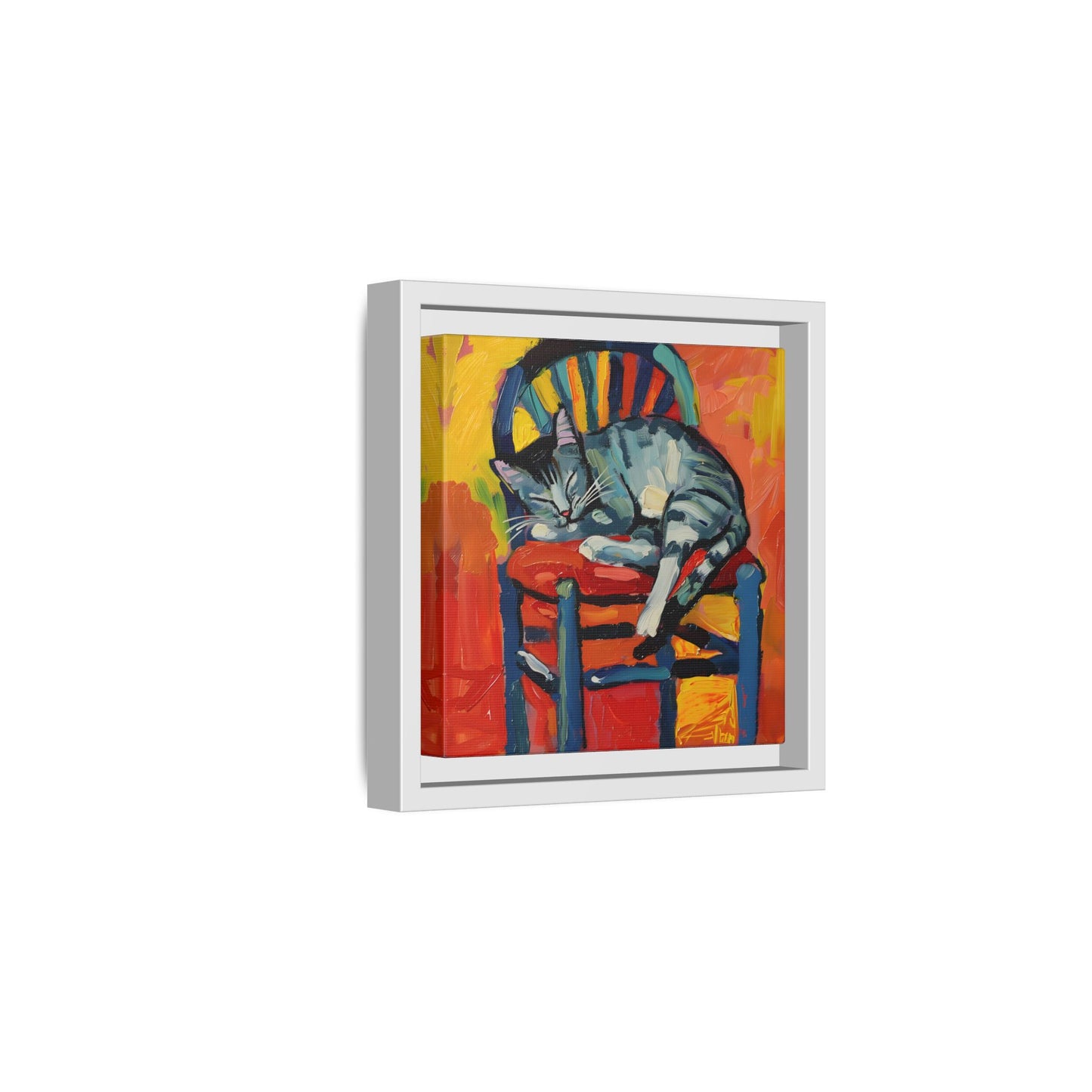 Colorful Cat Art Print - Framed Matte Canvas