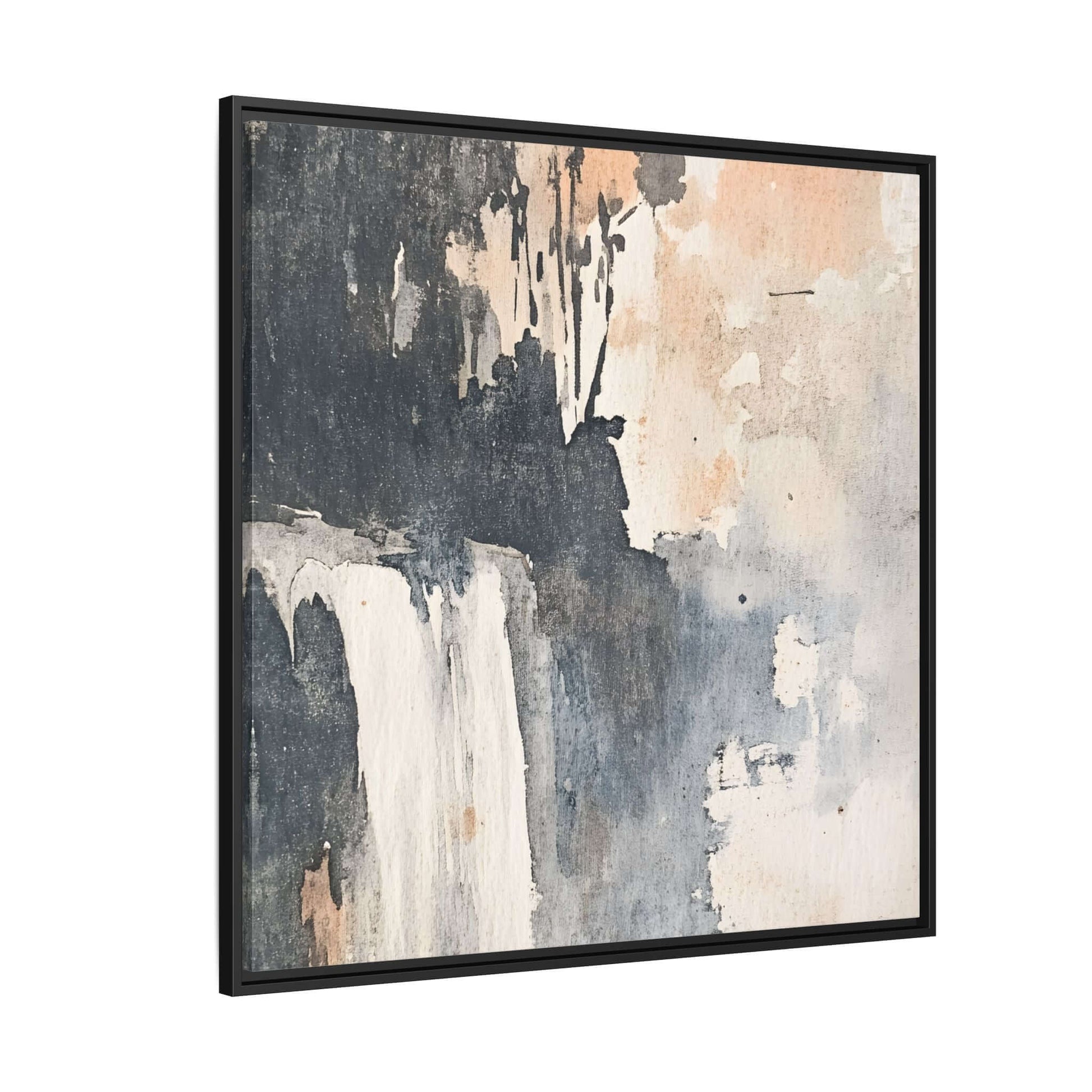 Framed waterfall art print, matte canvas home decor, abstract watercolor style, square format.