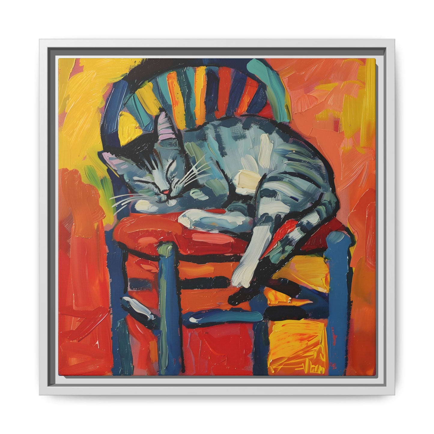 Colorful Cat Art Print - Framed Matte Canvas