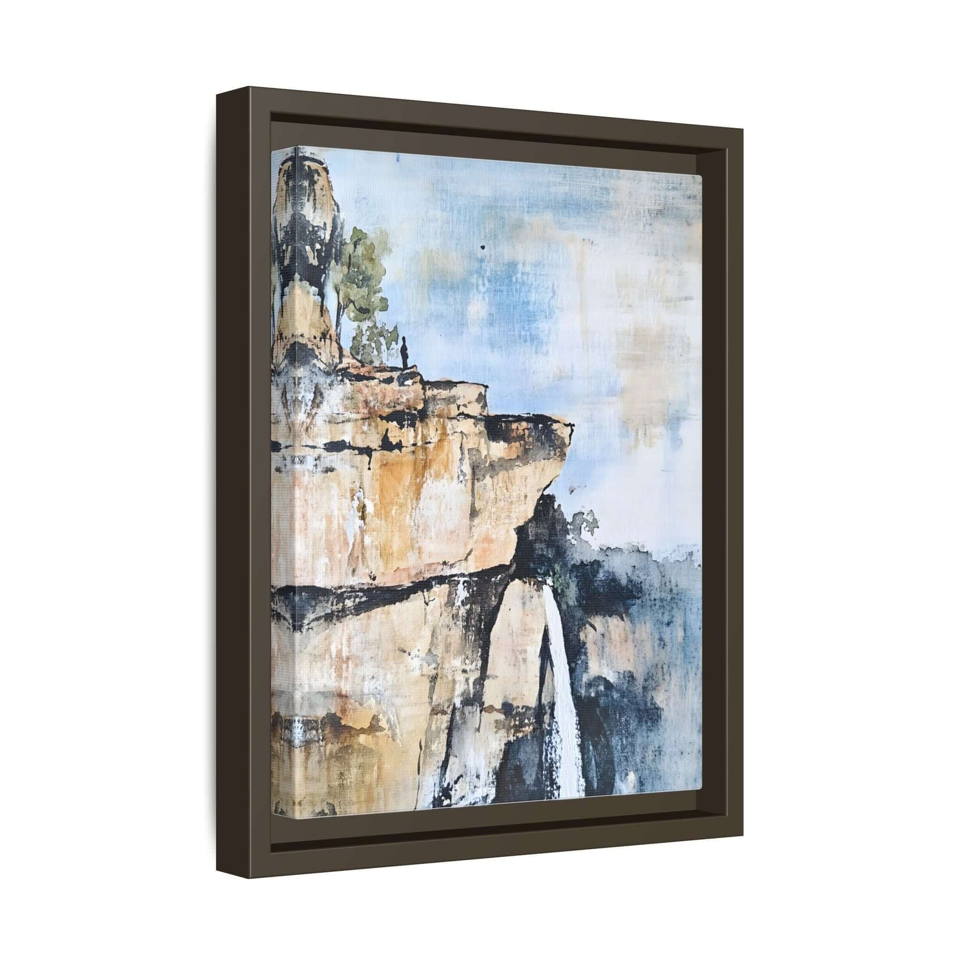 Impressionistic scenic waterfall framed canvas wall art for serene home decor