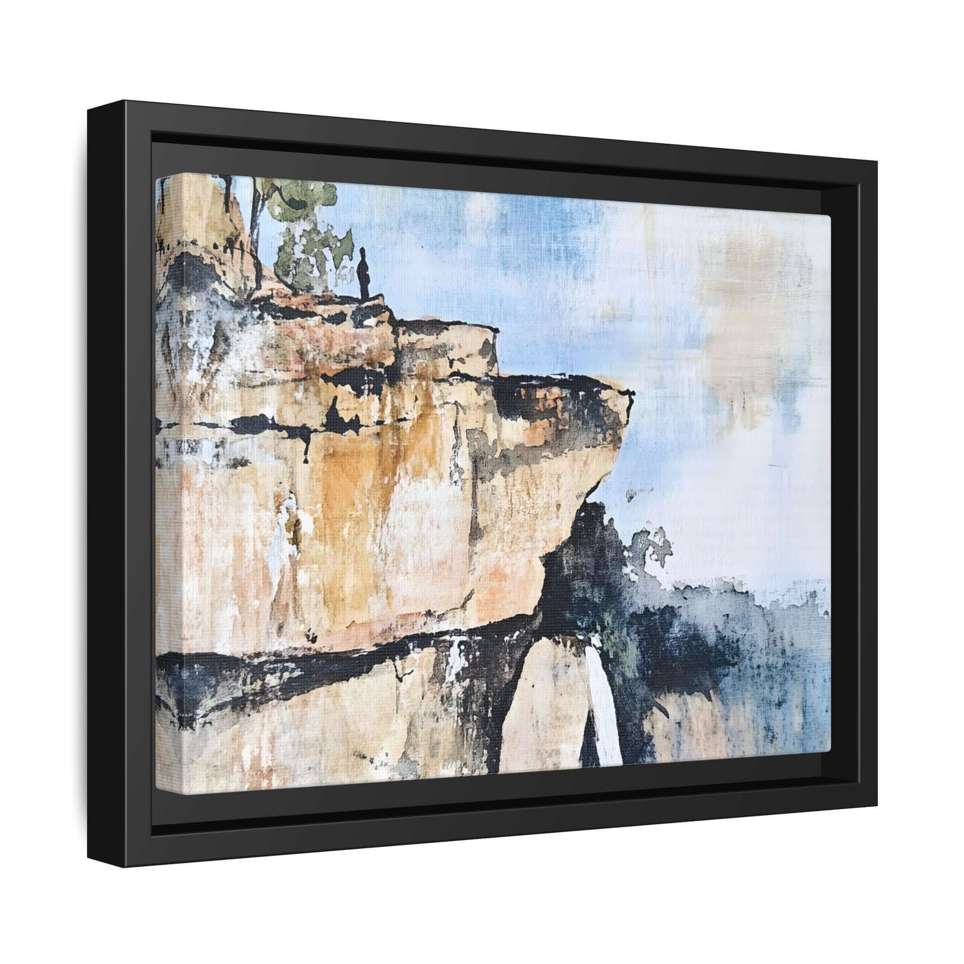 Impressionistic scenic landscape waterfall framed canvas wall art; serene room decor with vibrant colors and calming presence.