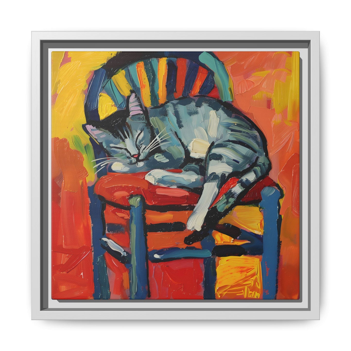 Colorful Cat Art Print - Framed Matte Canvas