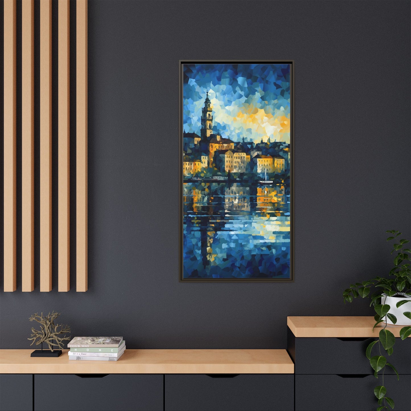 Colorful Framed Matte Canvas Art - Vibrant Cityscape Wall Decor