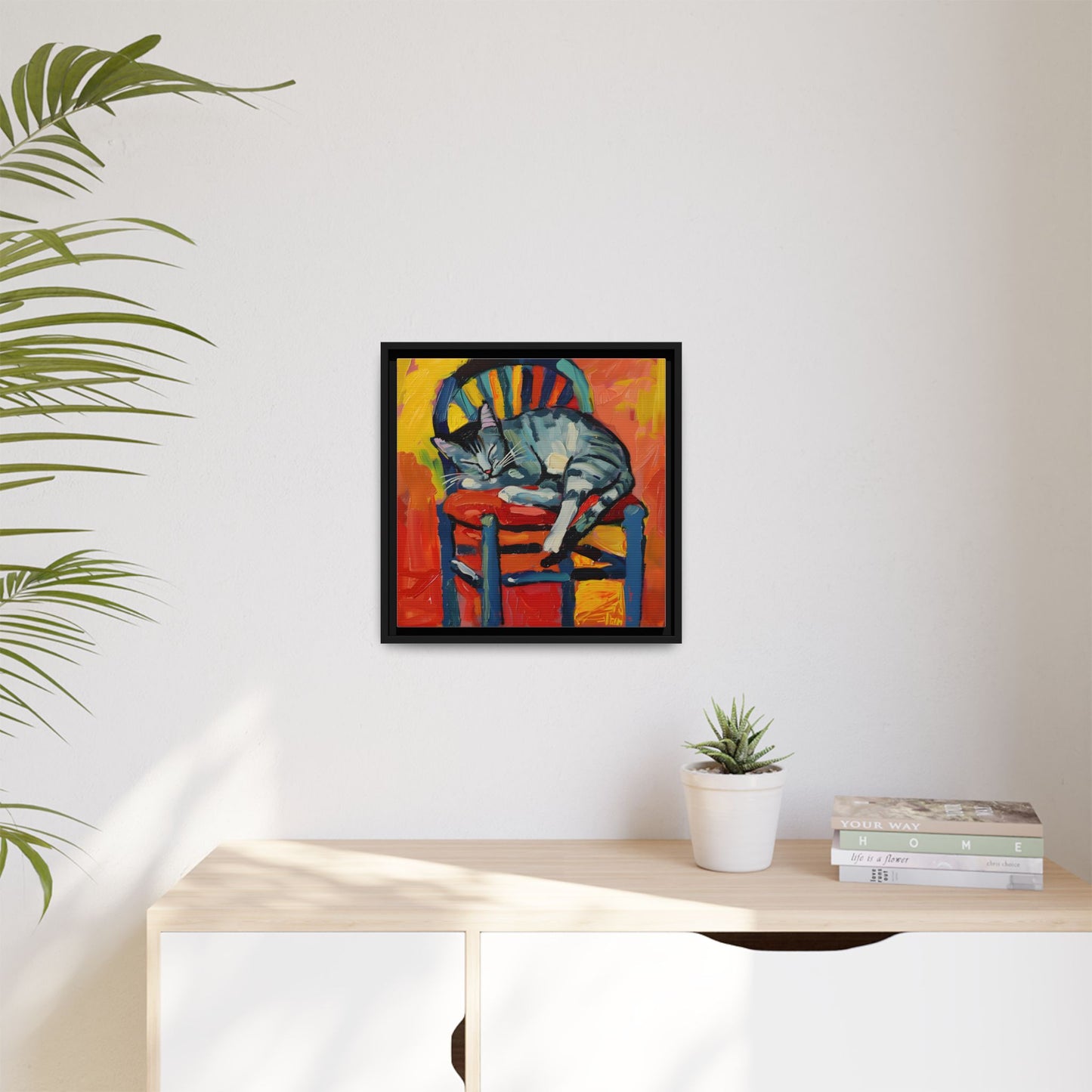 Colorful Cat Art Print - Framed Matte Canvas