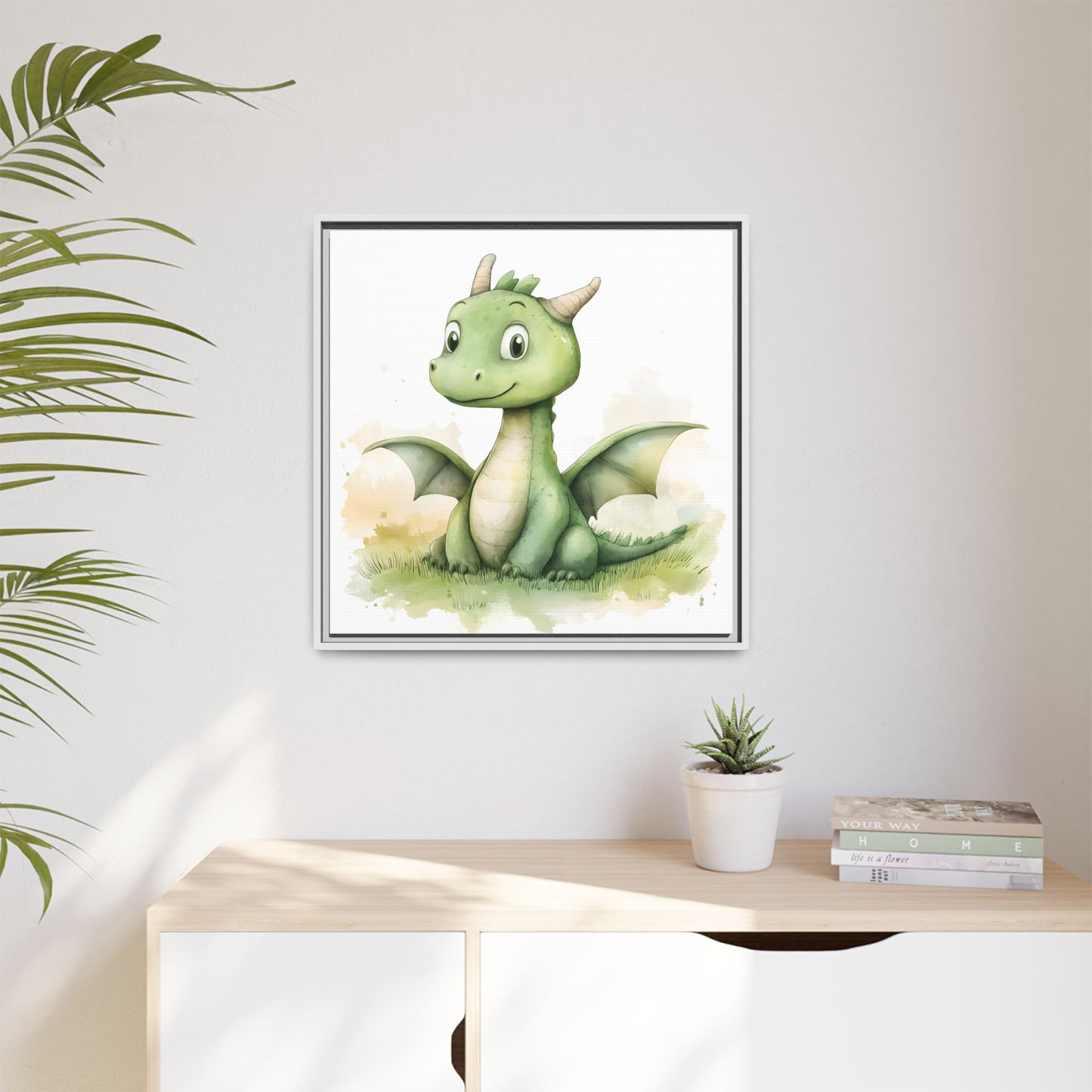 Cute Dragon Matte Canvas Wall Art - Framed Decor for Kids' Rooms