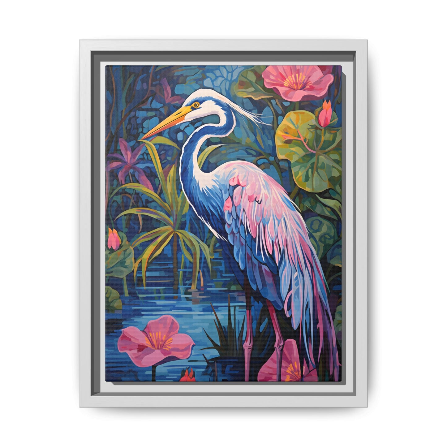 Colorful Heron Canvas Art Print - Framed Wall Decor