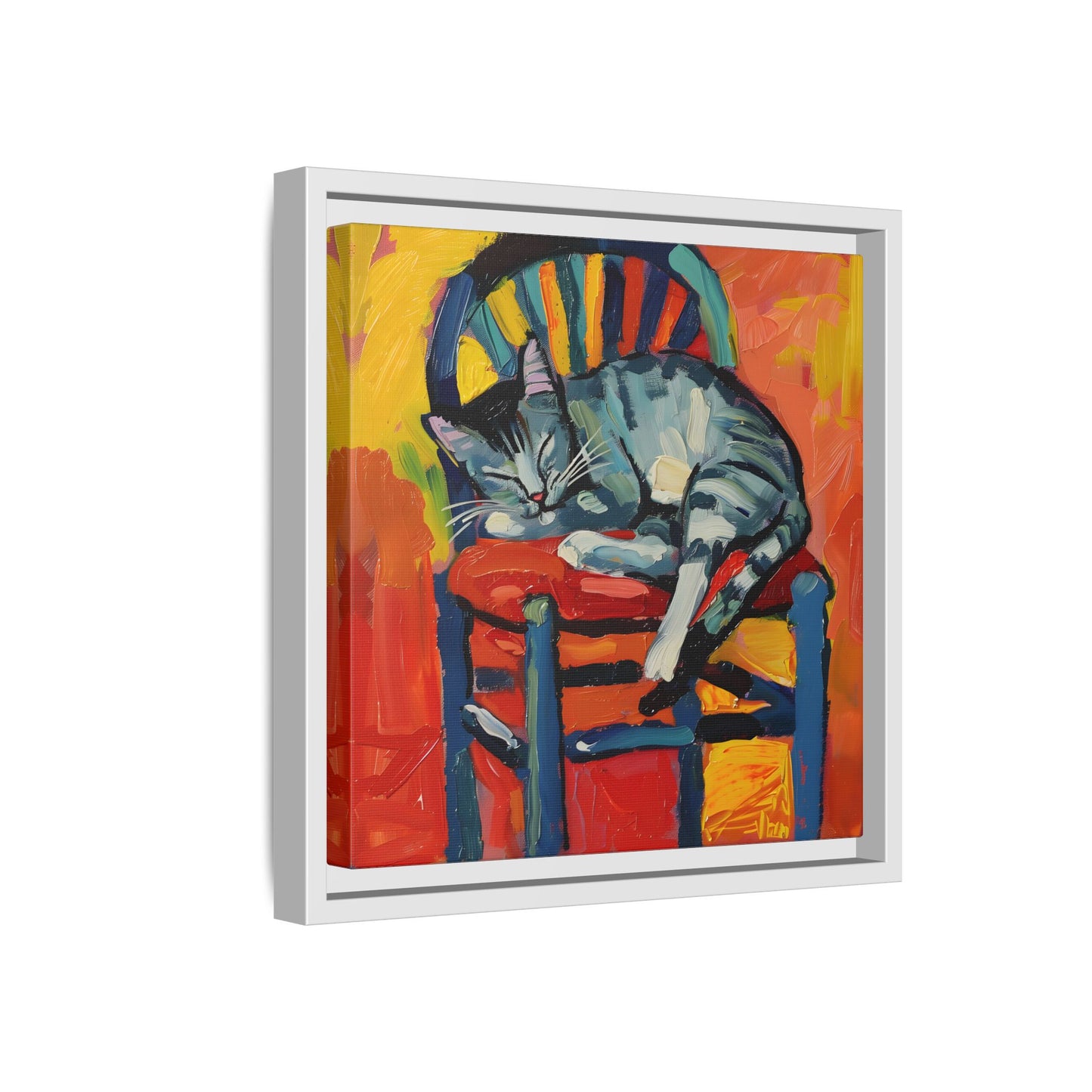 Colorful Cat Art Print - Framed Matte Canvas