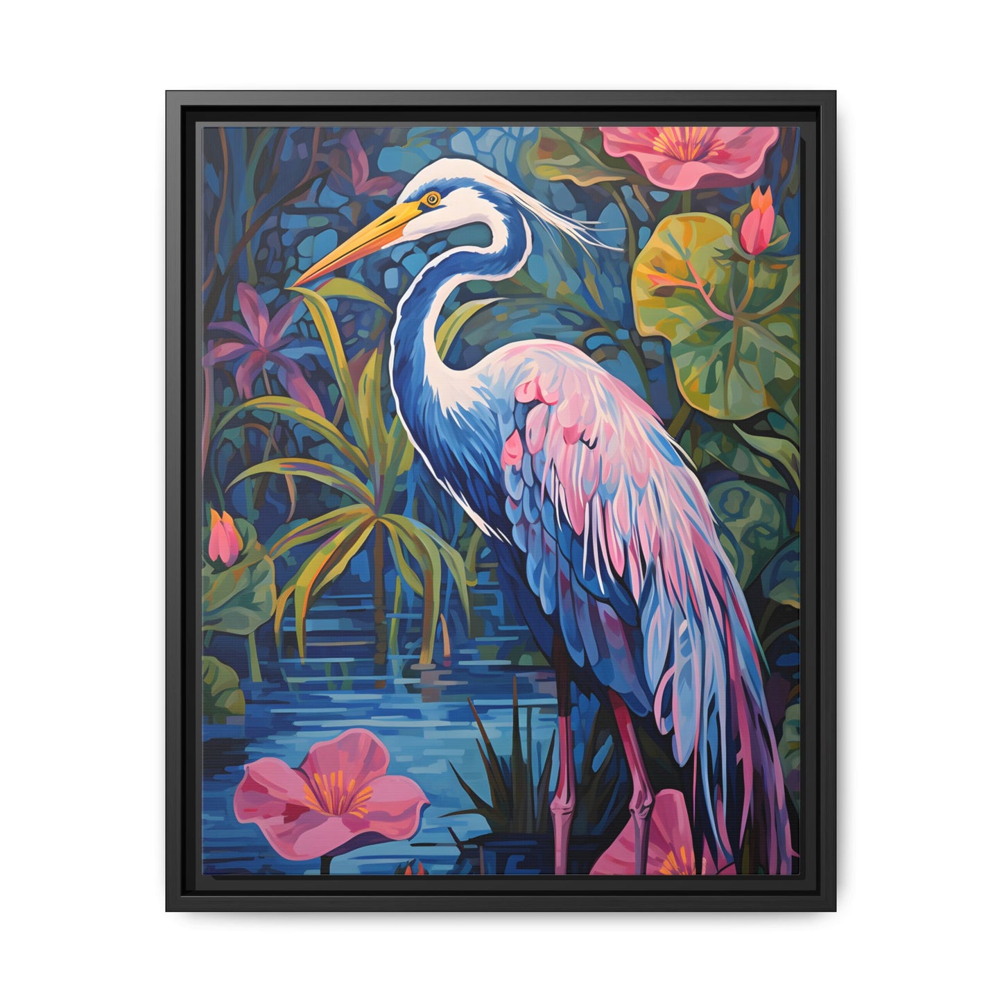 Colorful Heron Canvas Art Print - Framed Wall Decor