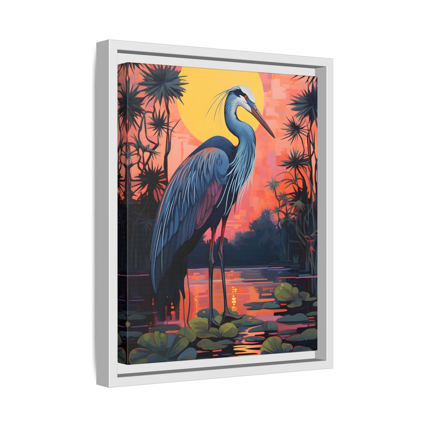 Colorful Heron Art Canvas Print - Framed Wall Decor