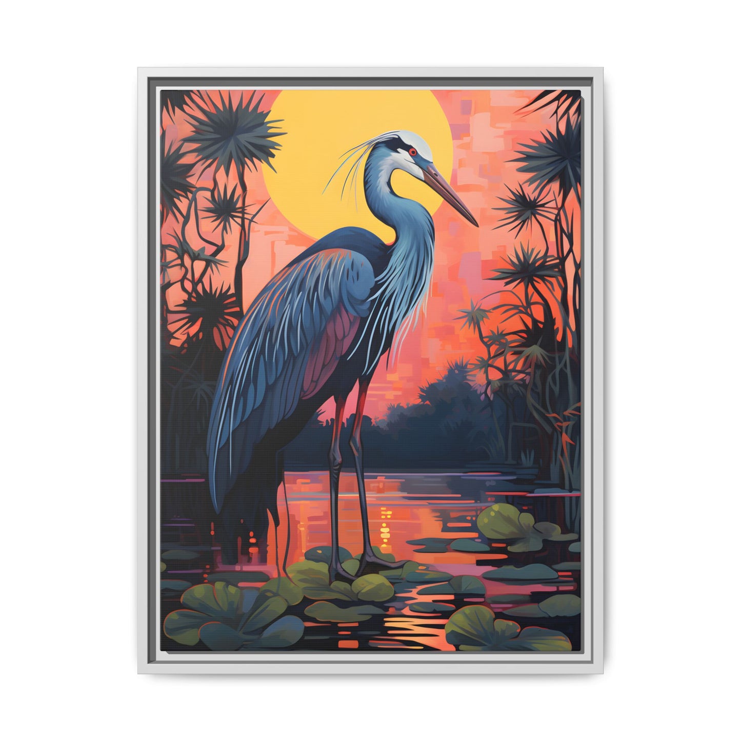 Colorful Heron Art Canvas Print - Framed Wall Decor