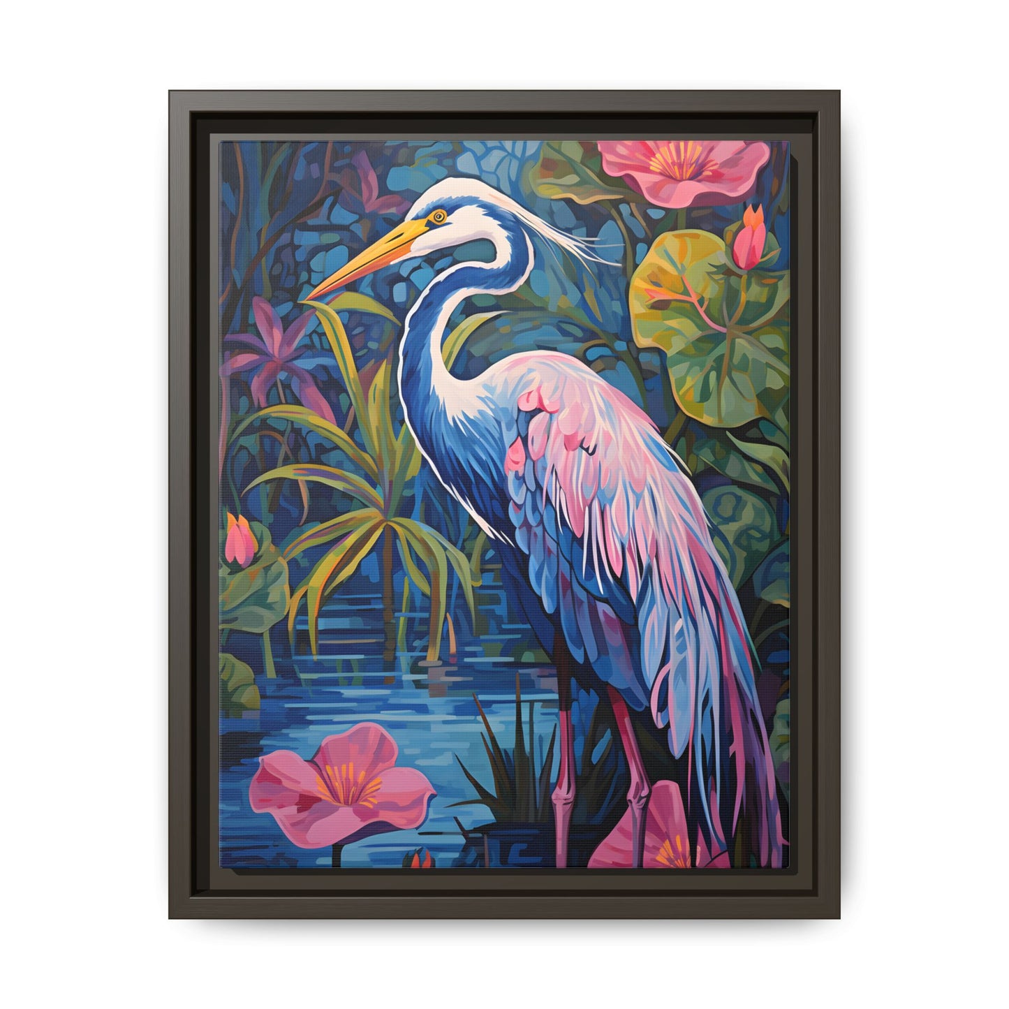 Colorful Heron Canvas Art Print - Framed Wall Decor