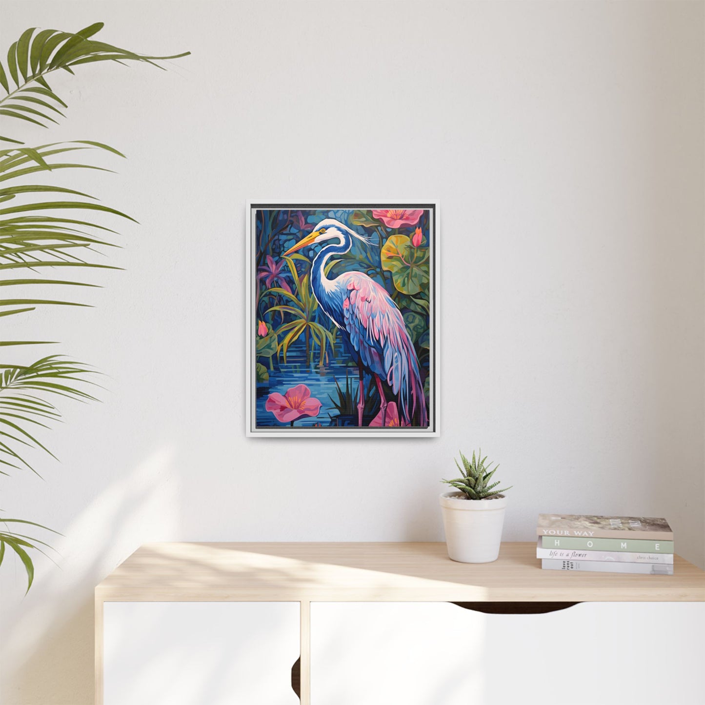 Colorful Heron Canvas Art Print - Framed Wall Decor