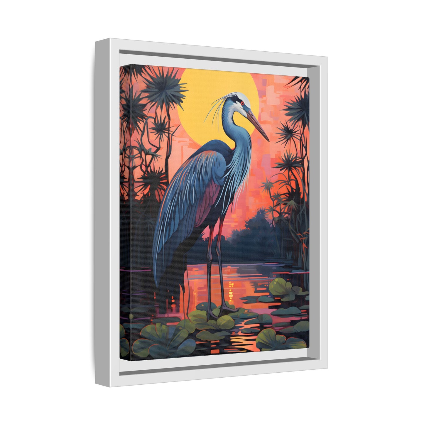 Colorful Heron Art Canvas Print - Framed Wall Decor