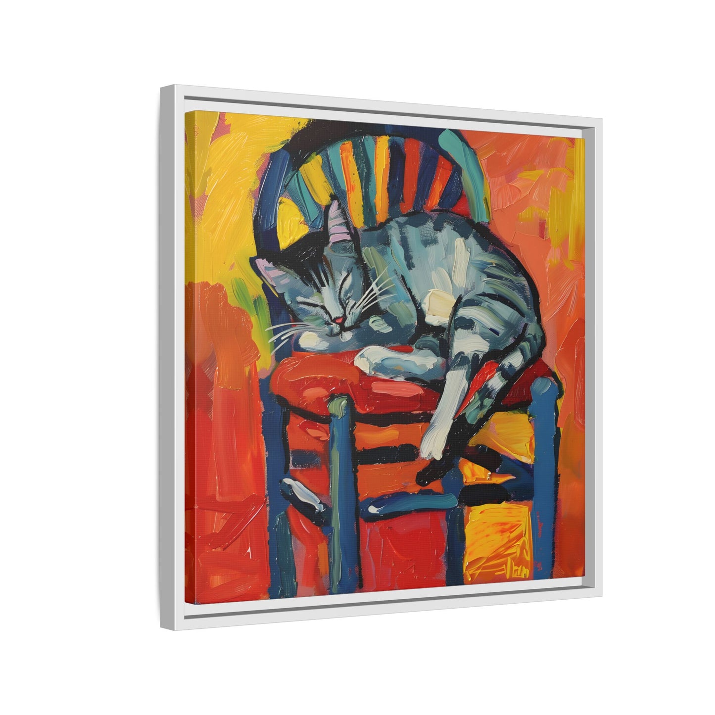 Colorful Cat Art Print - Framed Matte Canvas