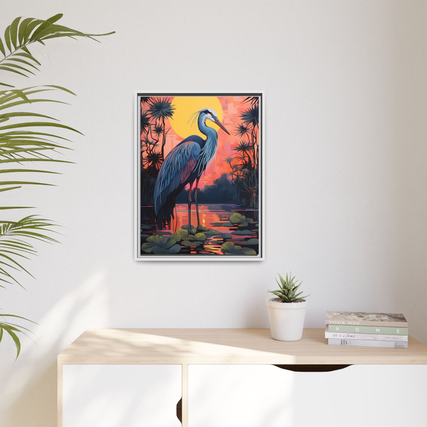 Colorful Heron Art Canvas Print - Framed Wall Decor