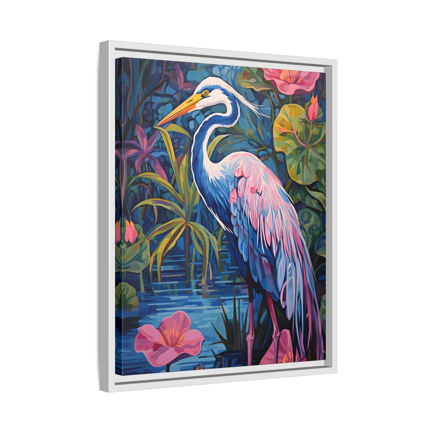 Colorful Heron Canvas Art Print - Framed Wall Decor