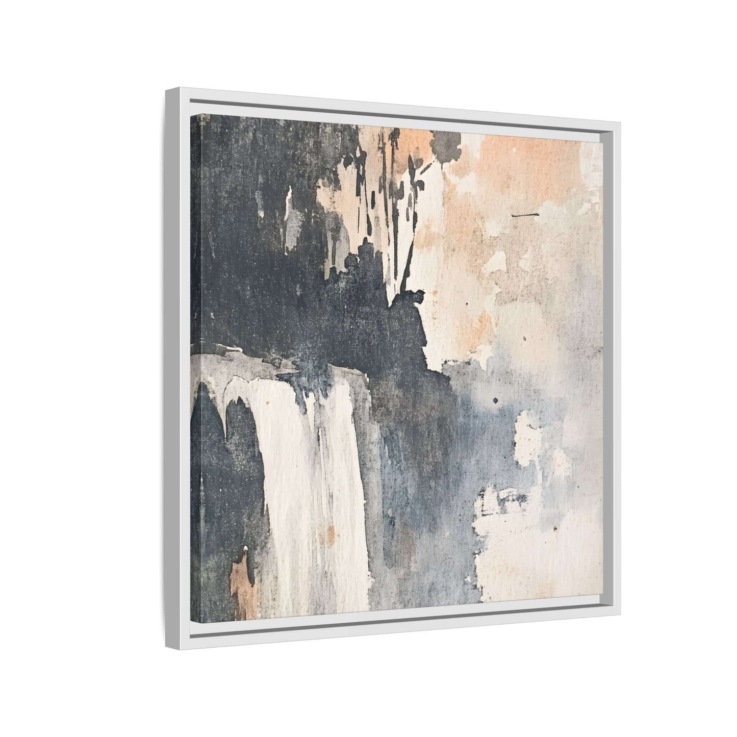 Framed waterfall art print on matte canvas featuring abstract design, ideal for home decor. Available in multiple sizes including 16" x 16".