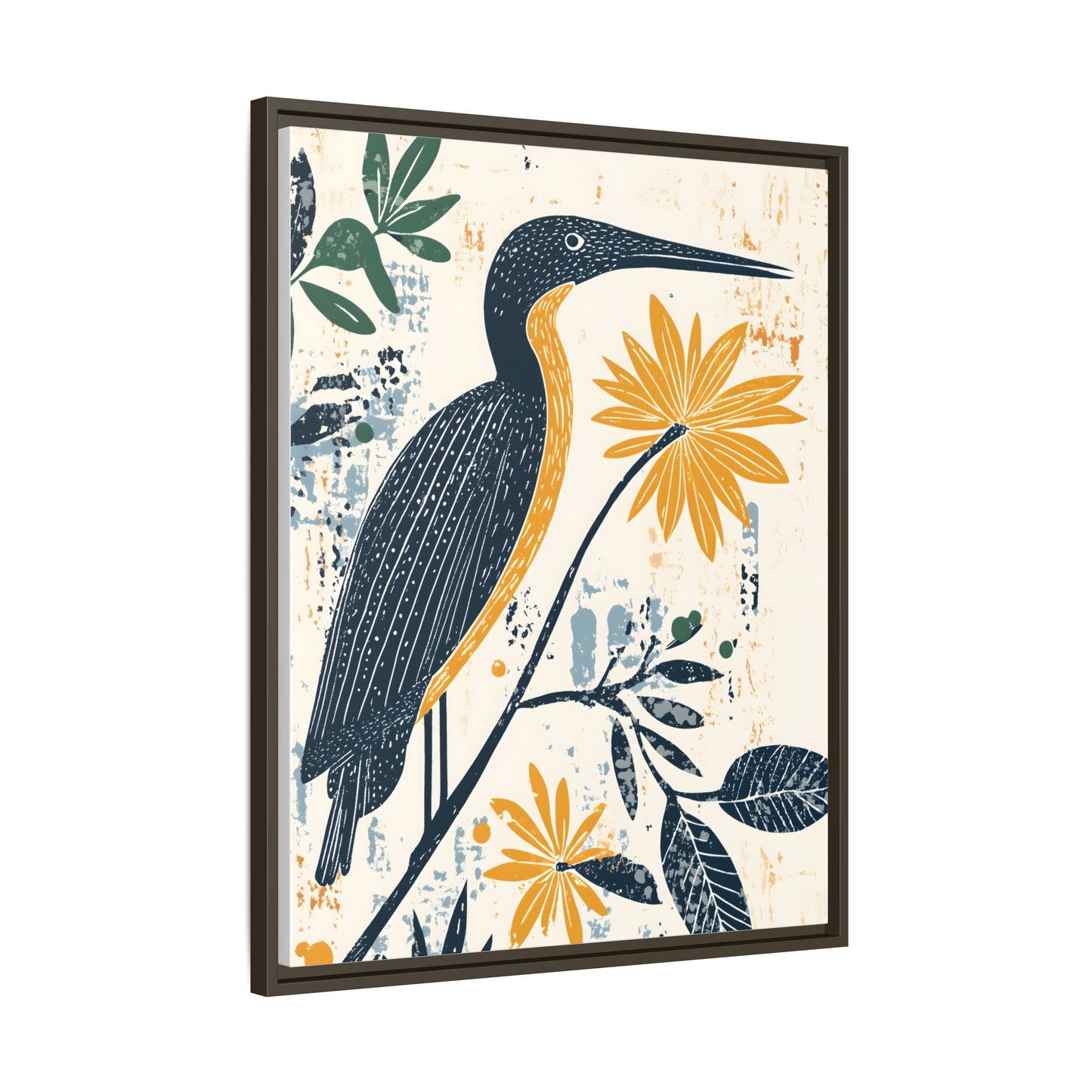 Colorful Bird and Flower Framed Matte Canvas Art