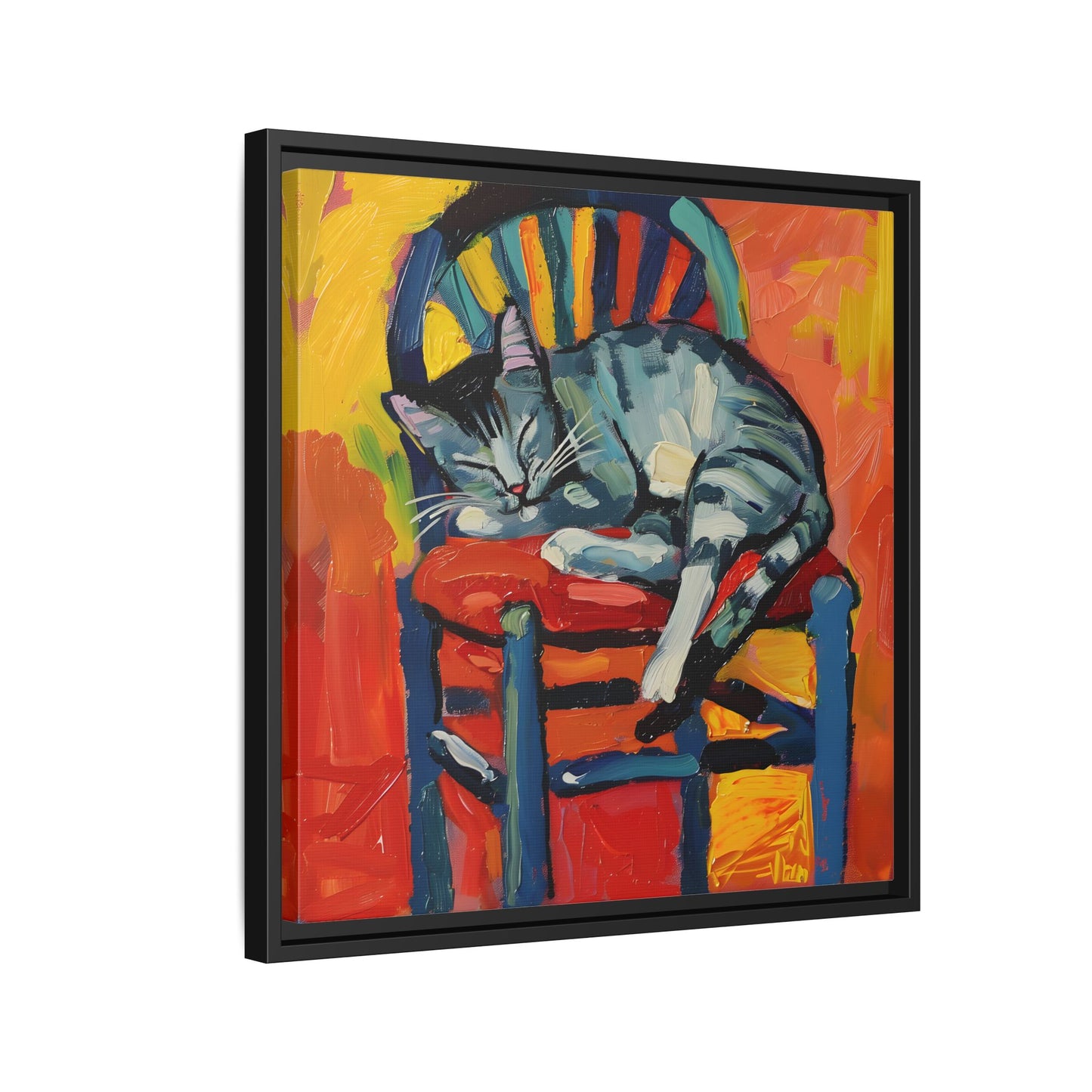 Colorful Cat Art Print - Framed Matte Canvas