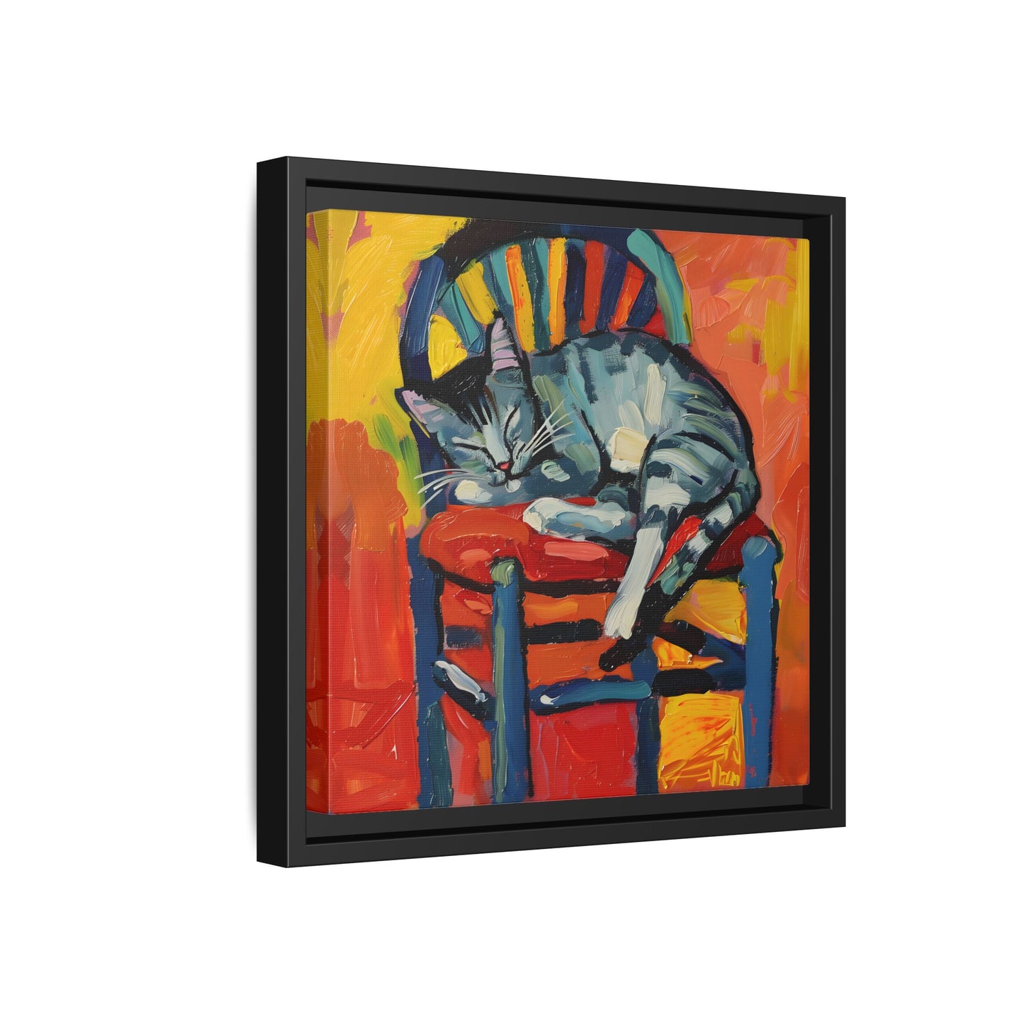 Colorful Cat Art Print - Framed Matte Canvas