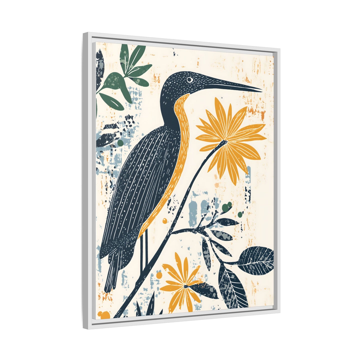 Colorful Bird and Flower Framed Matte Canvas Art