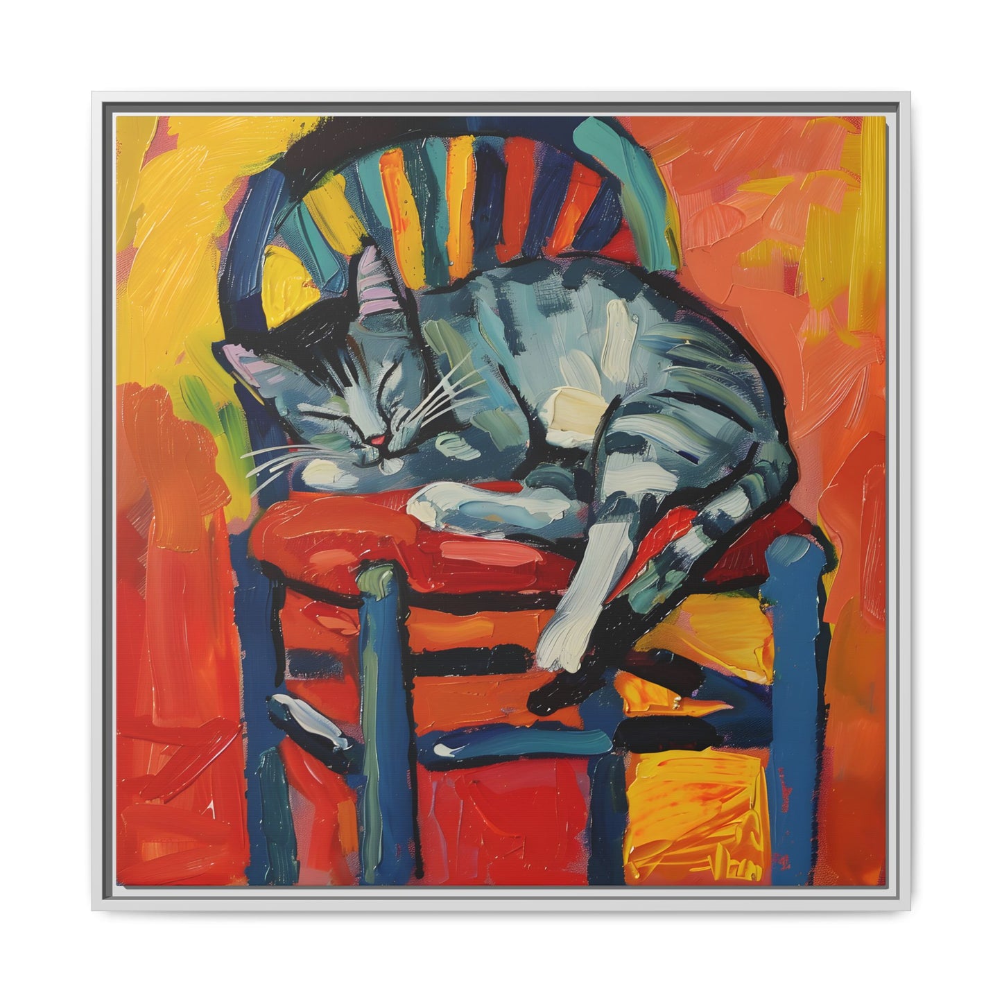 Colorful Cat Art Print - Framed Matte Canvas