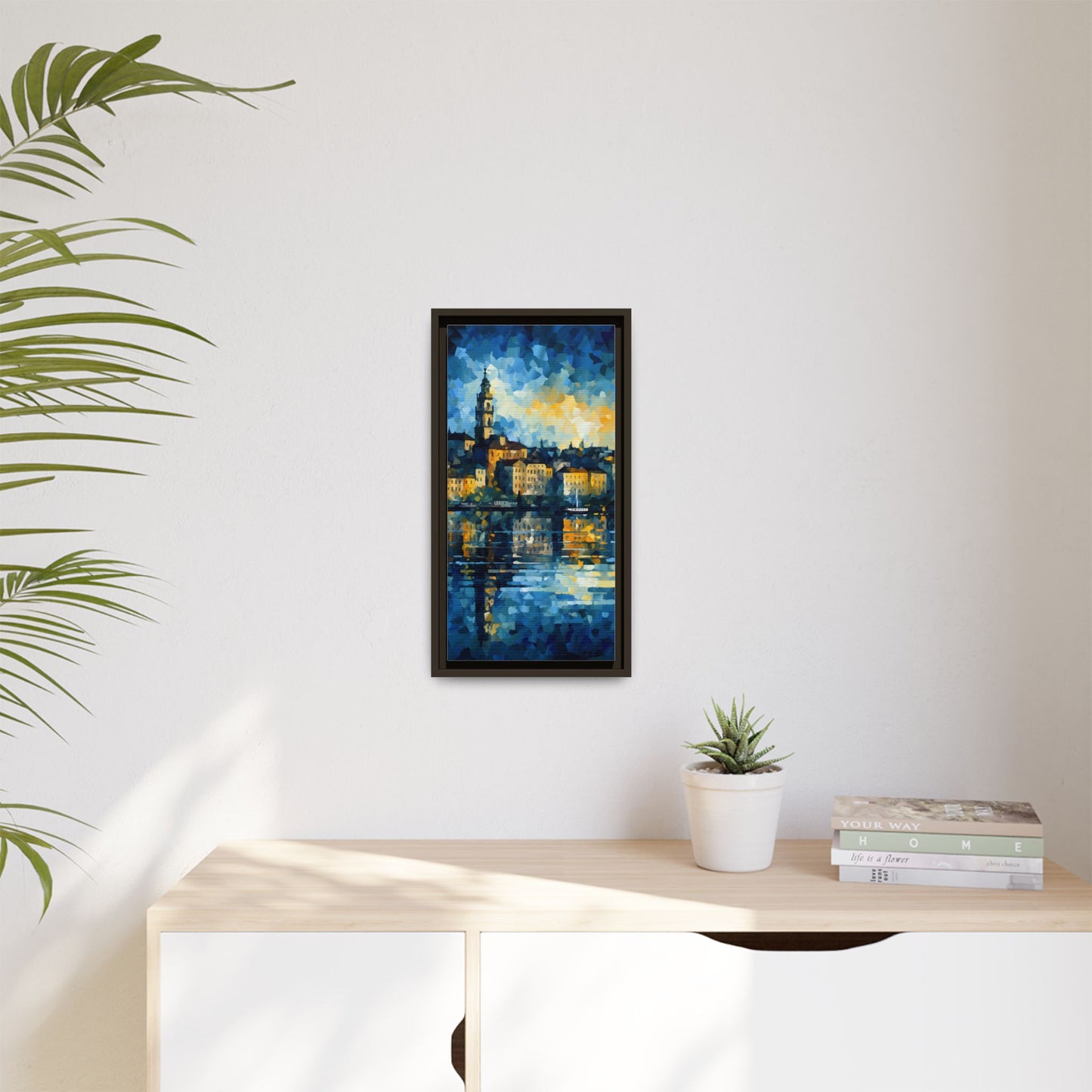 Colorful Framed Matte Canvas Art - Vibrant Cityscape Wall Decor