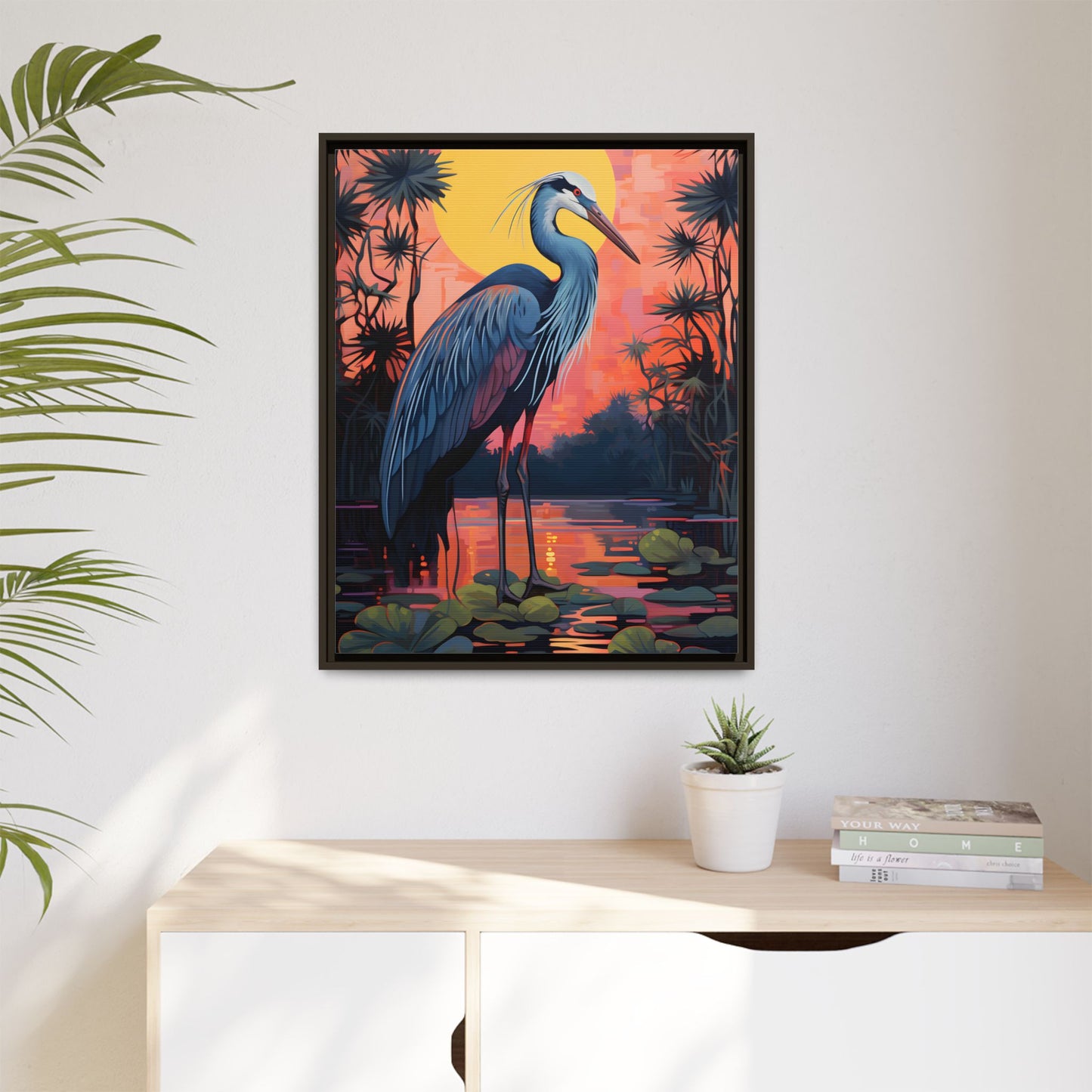Colorful Heron Art Canvas Print - Framed Wall Decor