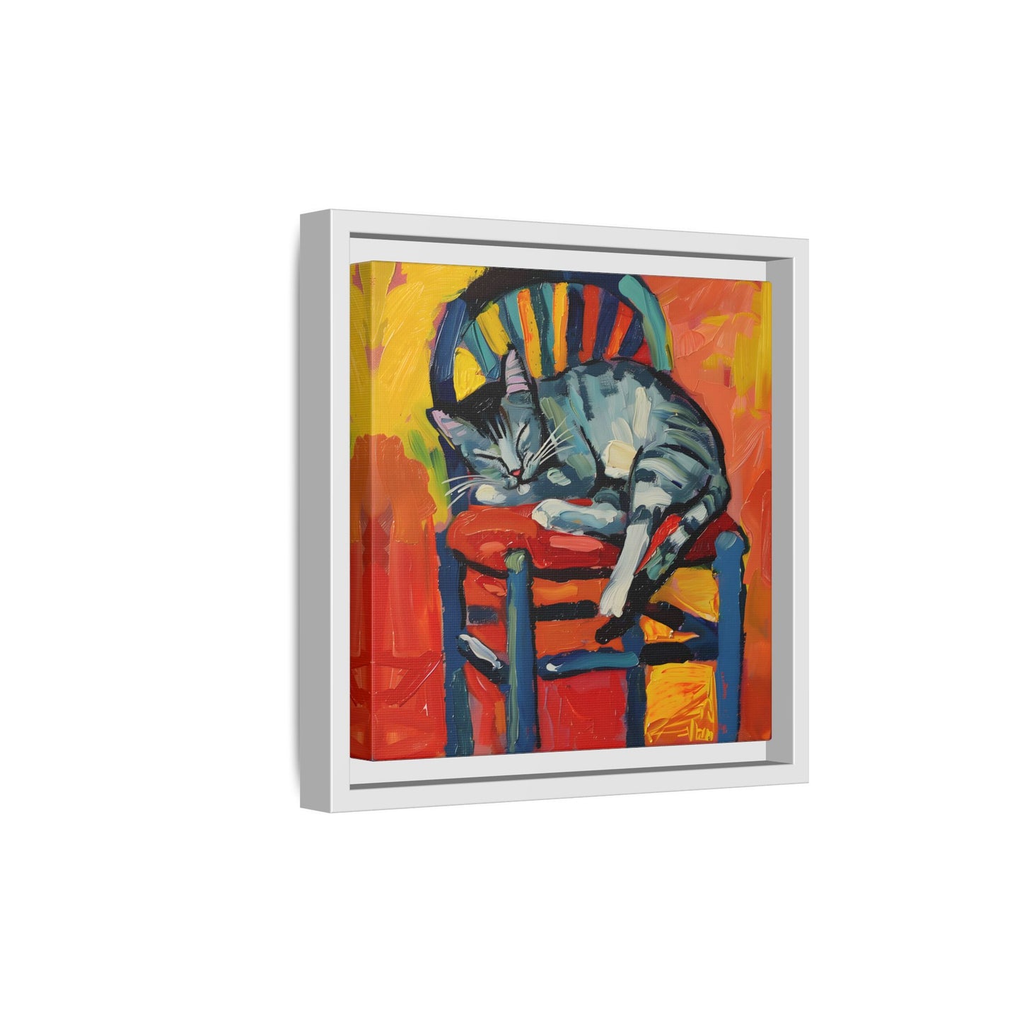 Colorful Cat Art Print - Framed Matte Canvas