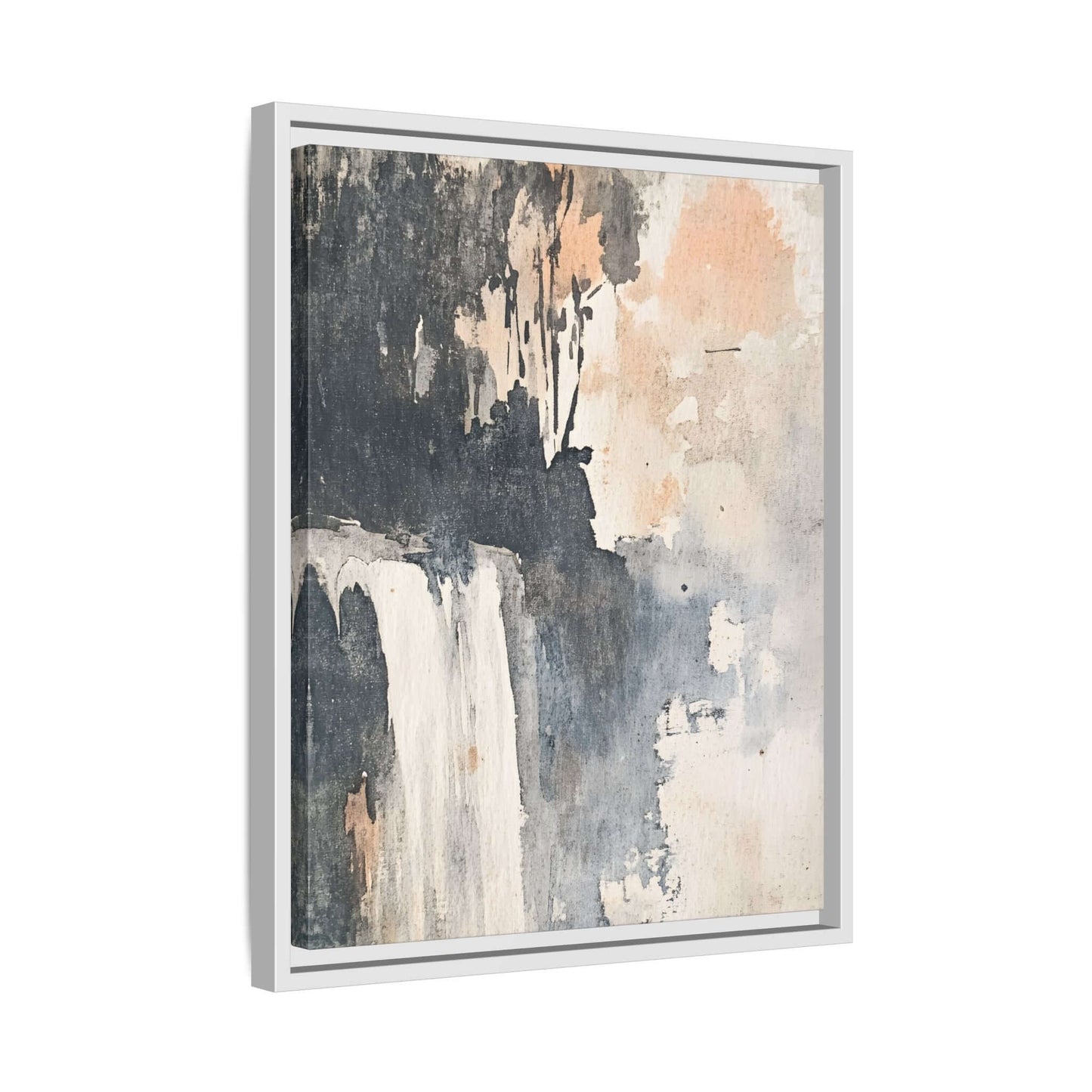 Framed matte canvas art print of a waterfall in abstract style, ideal for home decor. Available in various sizes from 9x12 to 36x36 inches.