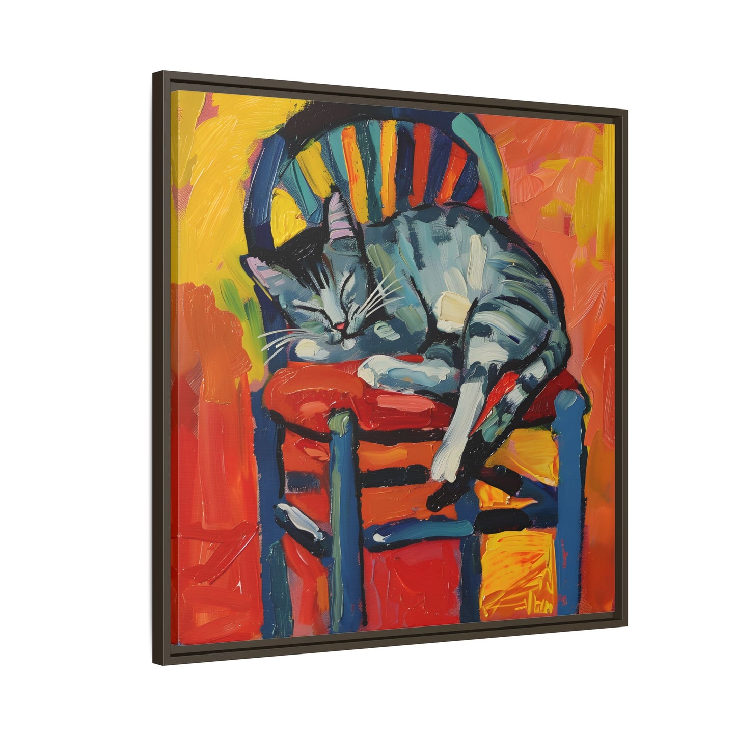 Colorful Cat Art Print - Framed Matte Canvas