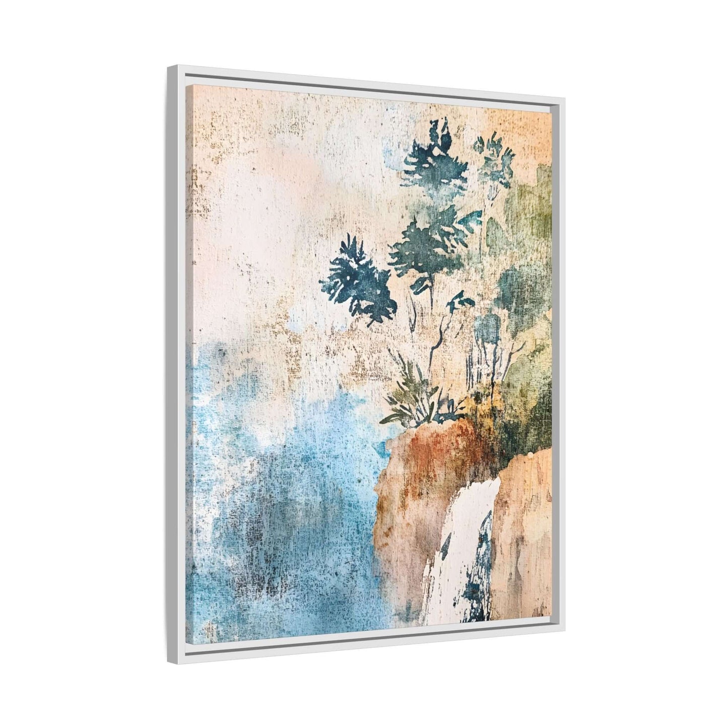 Framed watercolor canvas print of a serene misty forest landscape, perfect wall art for a calming atmosphere and elegant home decor.