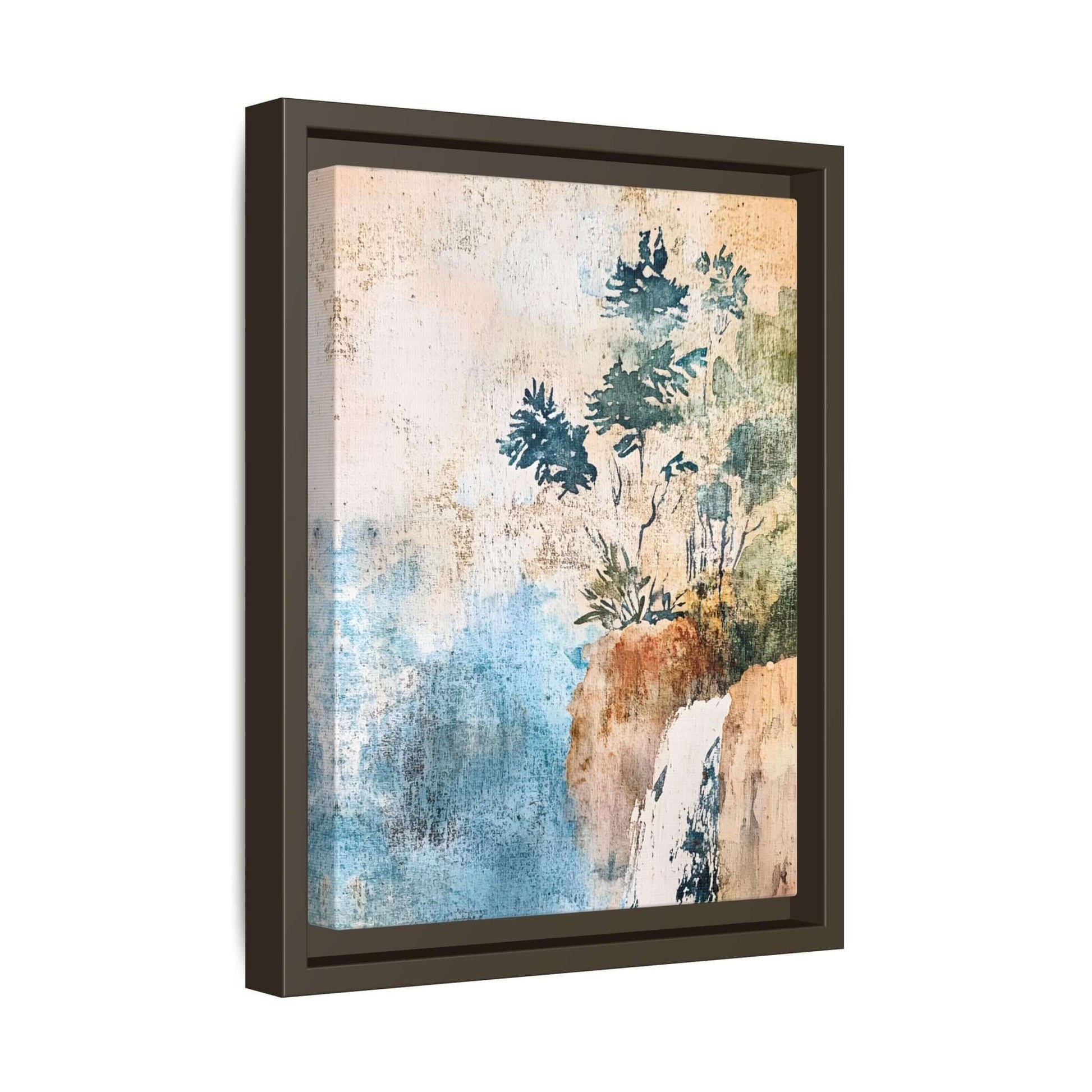Framed watercolor canvas print of a misty forest landscape, wall art for home decor, tranquil and elegant design.