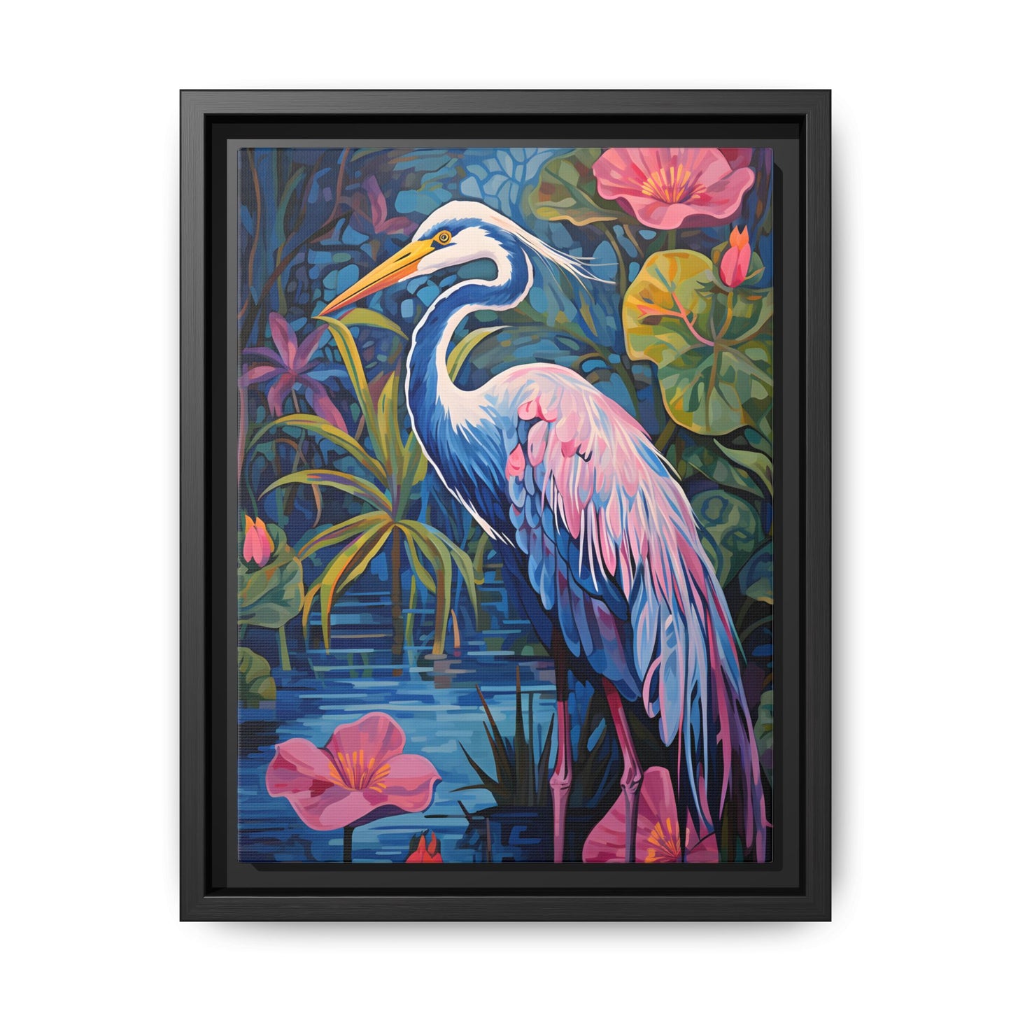 Colorful Heron Canvas Art Print - Framed Wall Decor