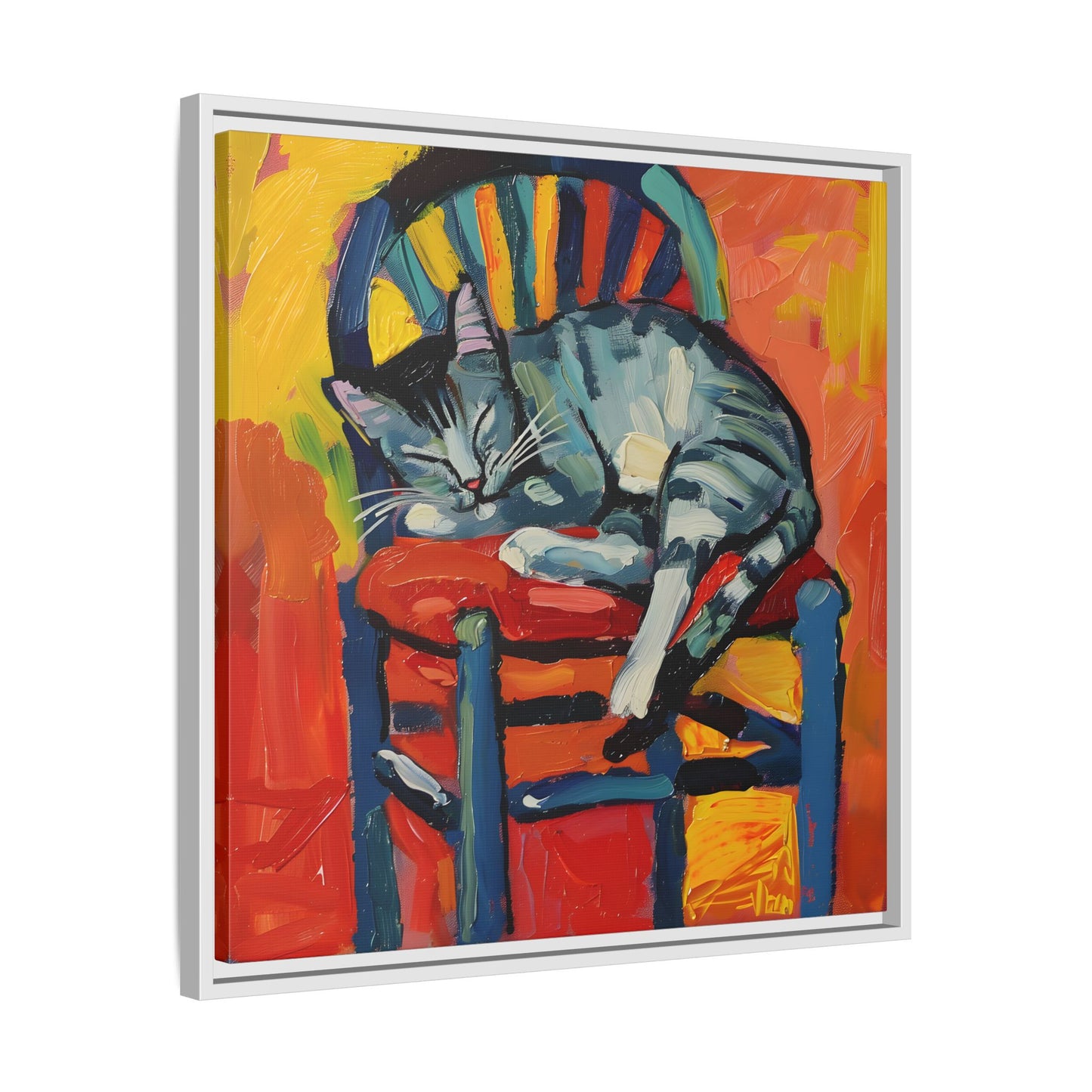 Colorful Cat Art Print - Framed Matte Canvas